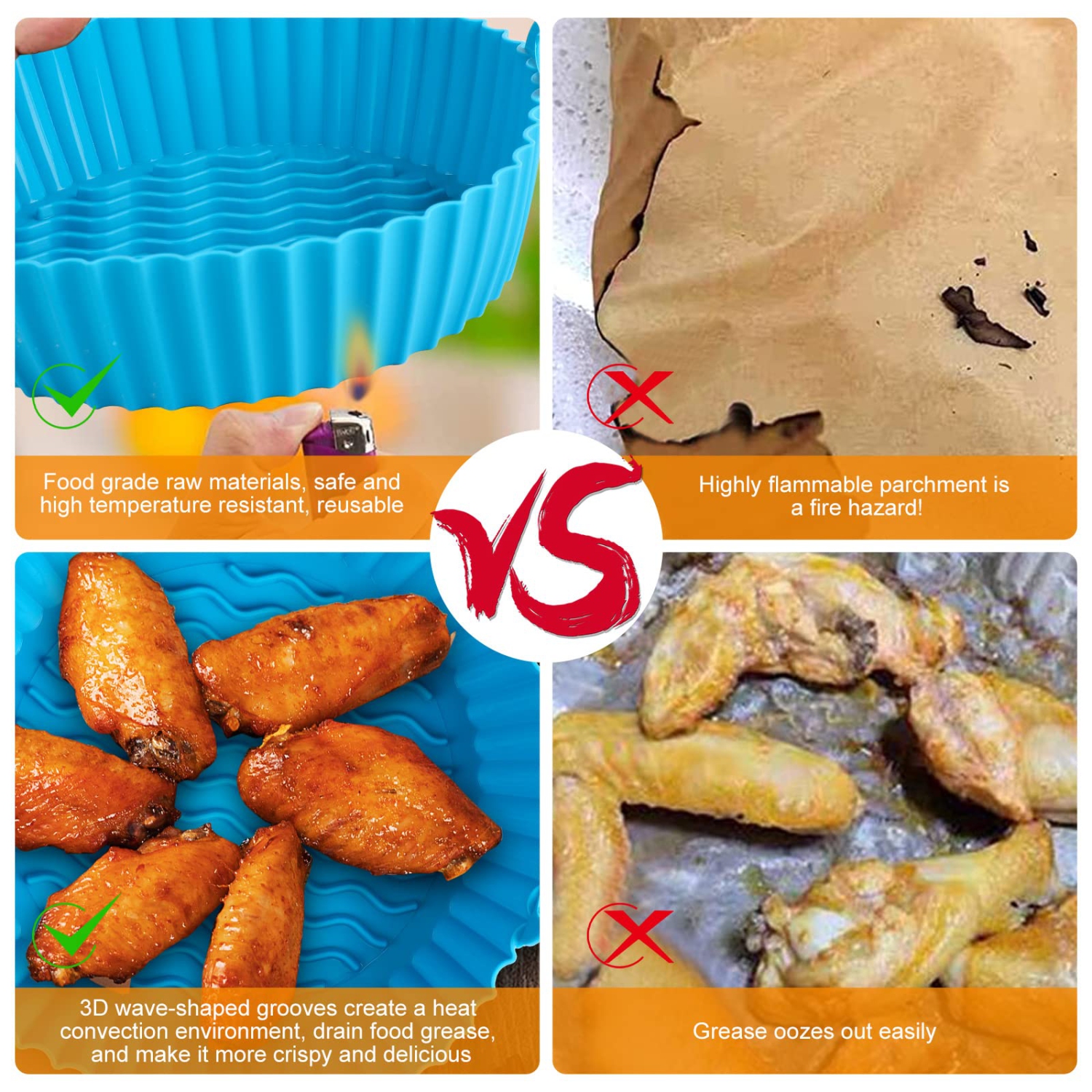 2 Pack Silicone Air Fryer Pot, Indigo & Gray Non-Stick Reusable Air Fryer Accessories, BPA Free Food Safe Silicone Air Fryer