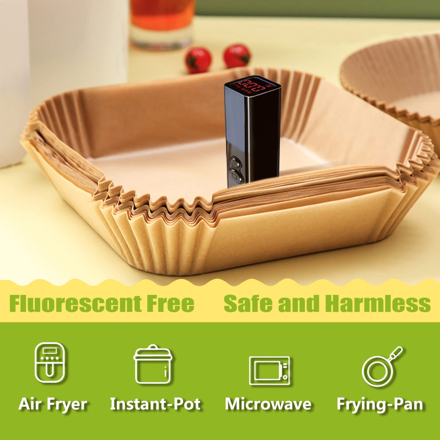 Air Fryer Disposable Paper Liner Square, 9 Inch 150PCS Large Air Fryer Paper Liner, Non-Stick Parchment Paper Pads Oil Resistant, Waterproof, Baking