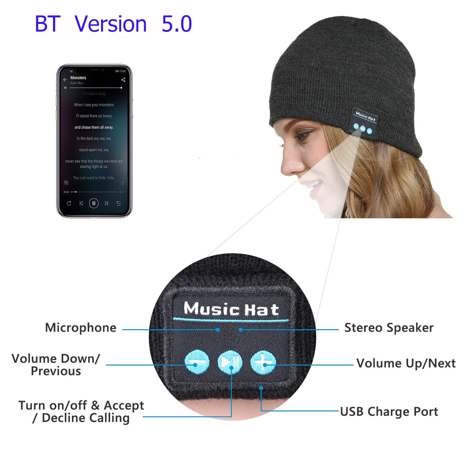 Unisex Wireless Beanie Hat with Exquisite Packaging Wireless Earphone Hat Music Hat Winter Knit Cap
