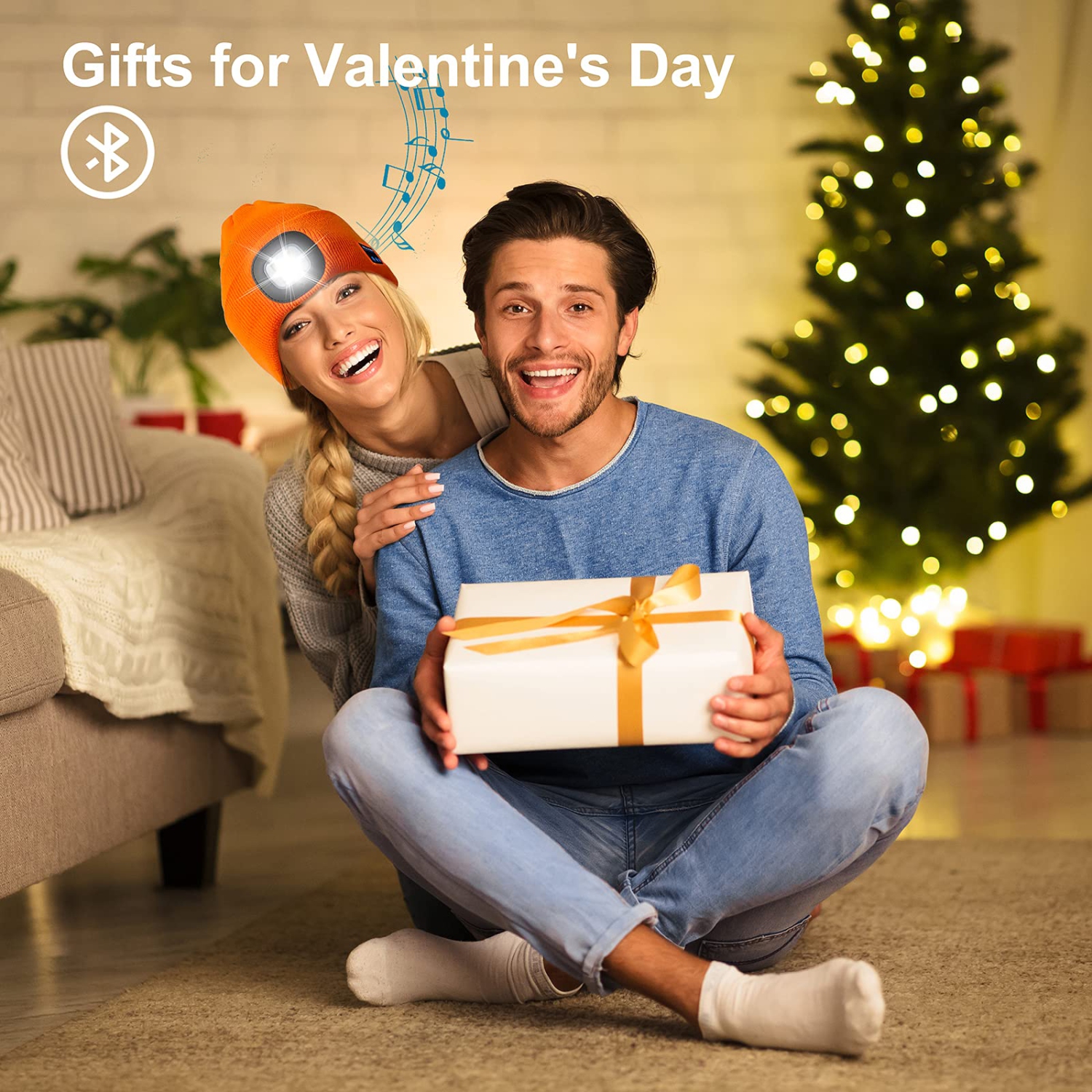 Tuque unisexe Bluetooth à DEL avec lumière, cadeau pour papa Boyfriend Him pour garçons cadeaux pour hommes femmes Gris