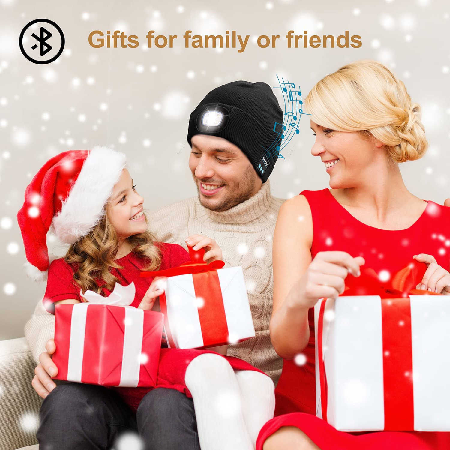 Tuque unisexe Bluetooth à DEL avec lumière, cadeau pour papa Boyfriend Him pour garçons cadeaux pour hommes femmes Gris