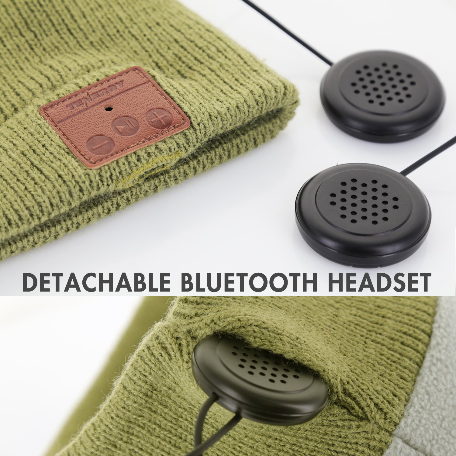 Wireless Bluetooth Beanie Hat with Detachable Stereo Speakers & Microphone, Fleece-lined Unisex Music Beanie for Outdoor Spo