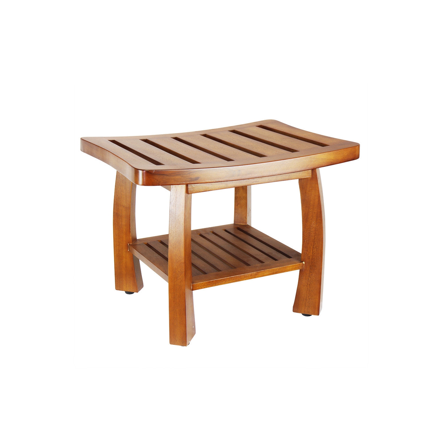 Oceanstar Solid Wood Spa Bench with Storage Shelf, Teak Color Finish