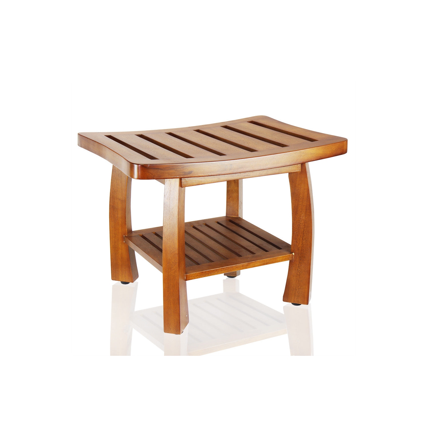 Oceanstar Solid Wood Spa Bench with Storage Shelf, Teak Color Finish