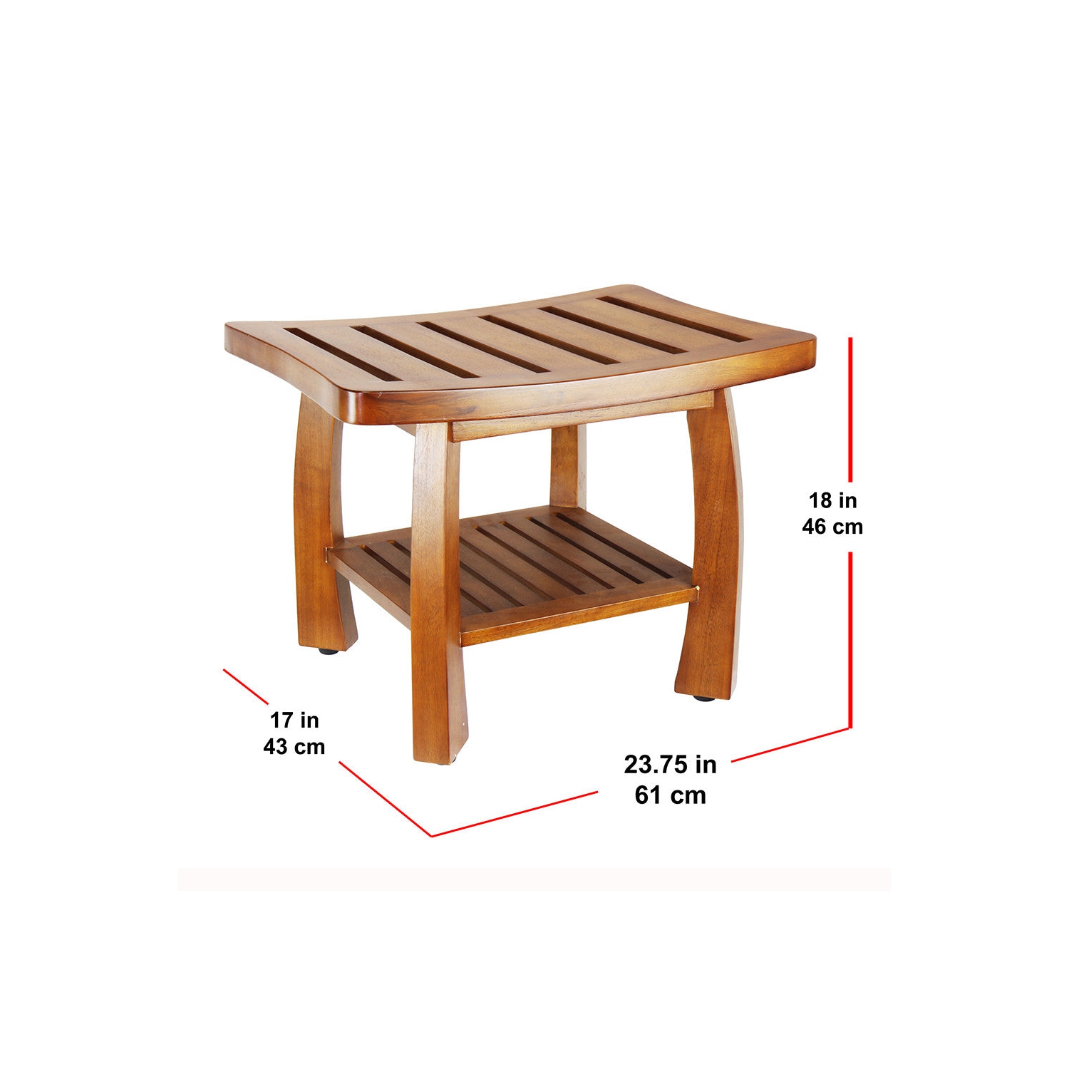 Oceanstar Solid Wood Spa Bench with Storage Shelf, Teak Color Finish