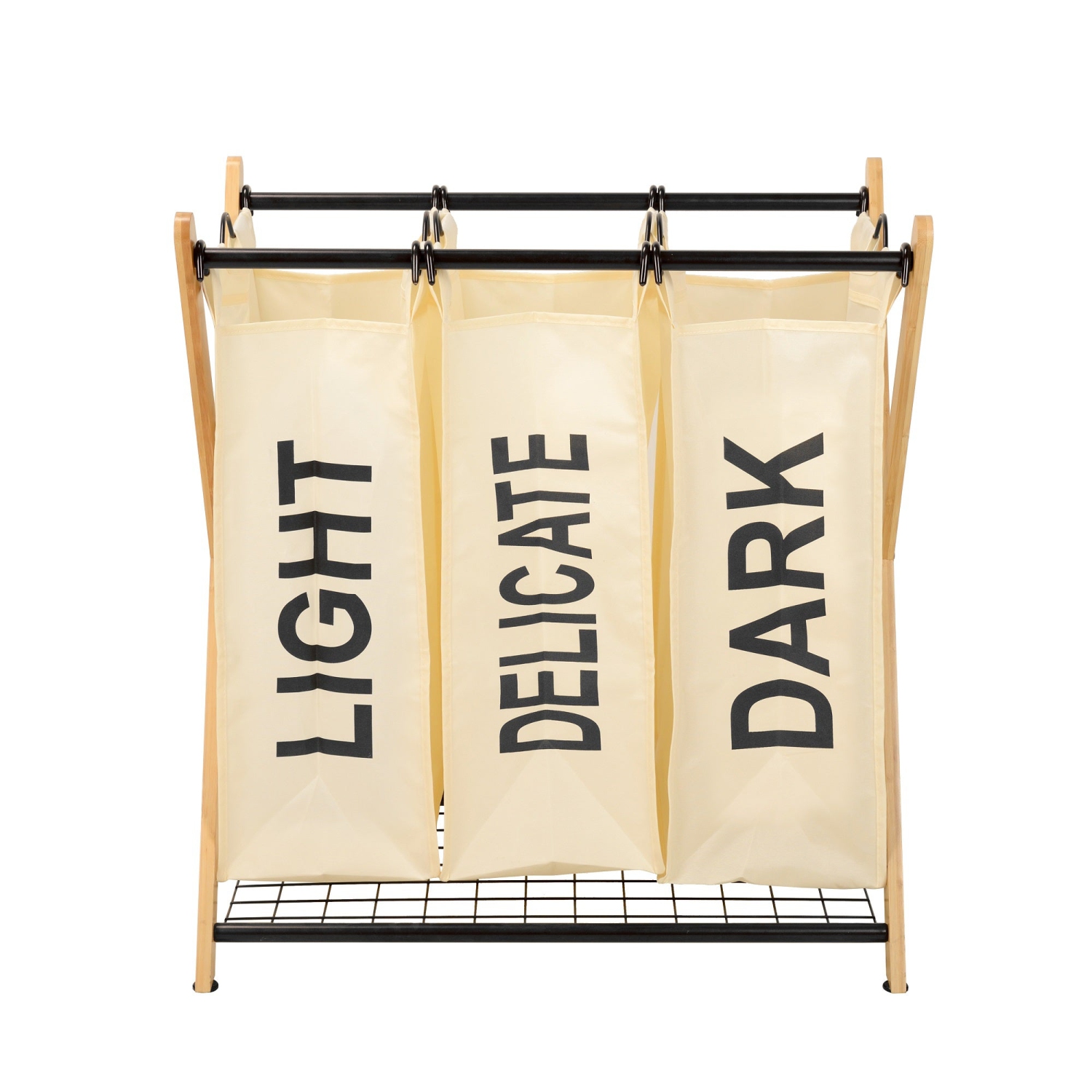Oceanstar – panier de tri à lessive en bambou à 3 sacs avec cadre en X, blanc