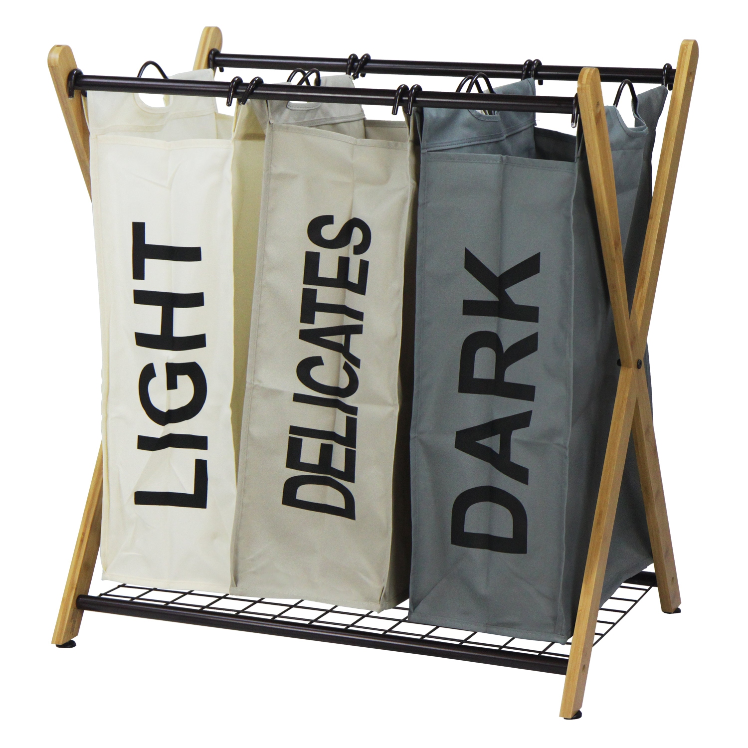 Oceanstar – panier de tri à lessive en bambou à 3 sacs avec cadre en X, couleur