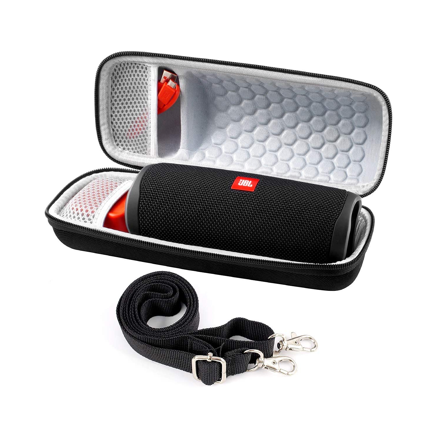 axGear Hard Carrying Travel Case for JBL Flip 5/Flip 4 Splash Proof Bluetooth Portable Stereo Speaker, Fits USB Cable.