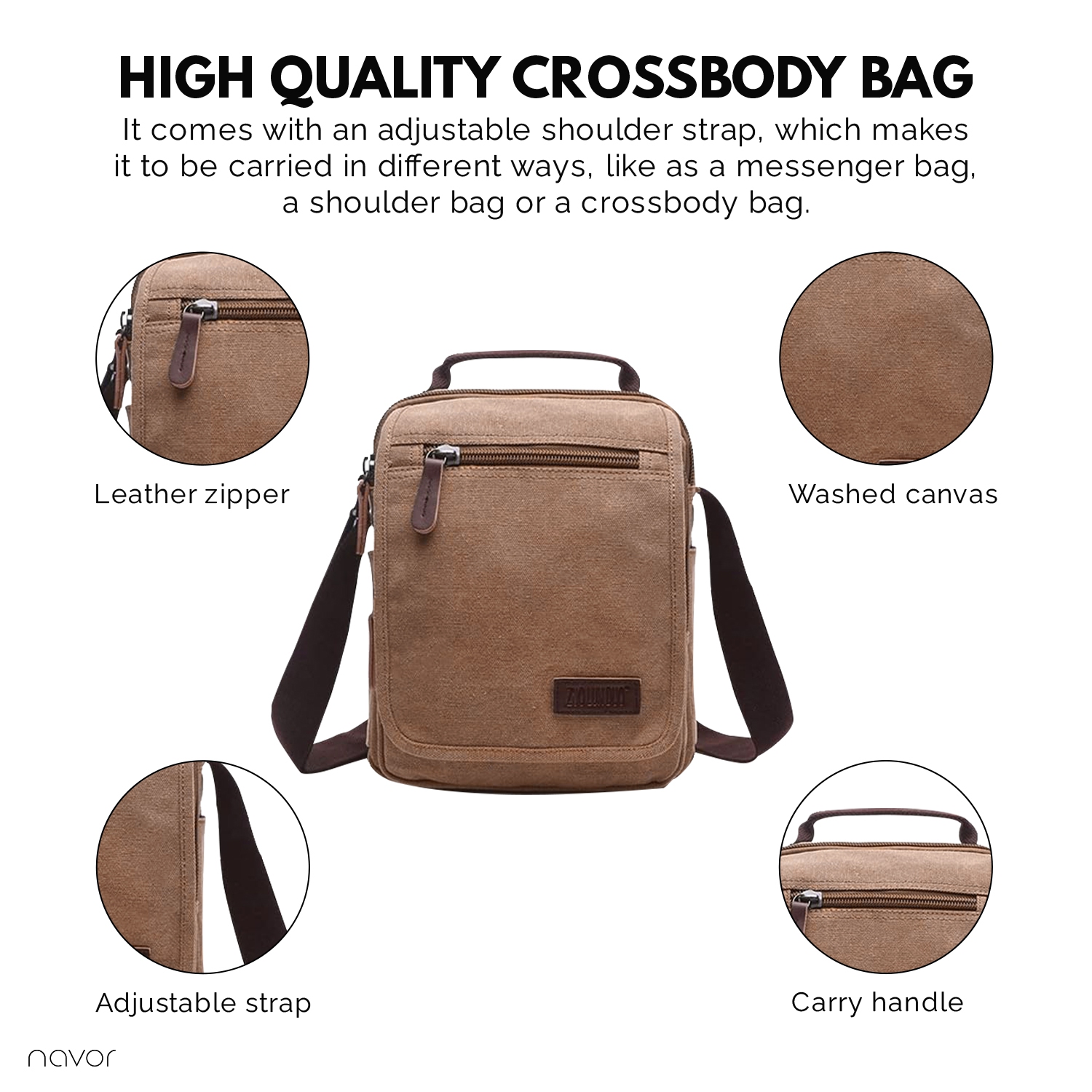 Small Canvas Messenger Bag, Crossbody Shoulder Bags Vertical Satchel Purse for Travel Work Business Men Women, Black