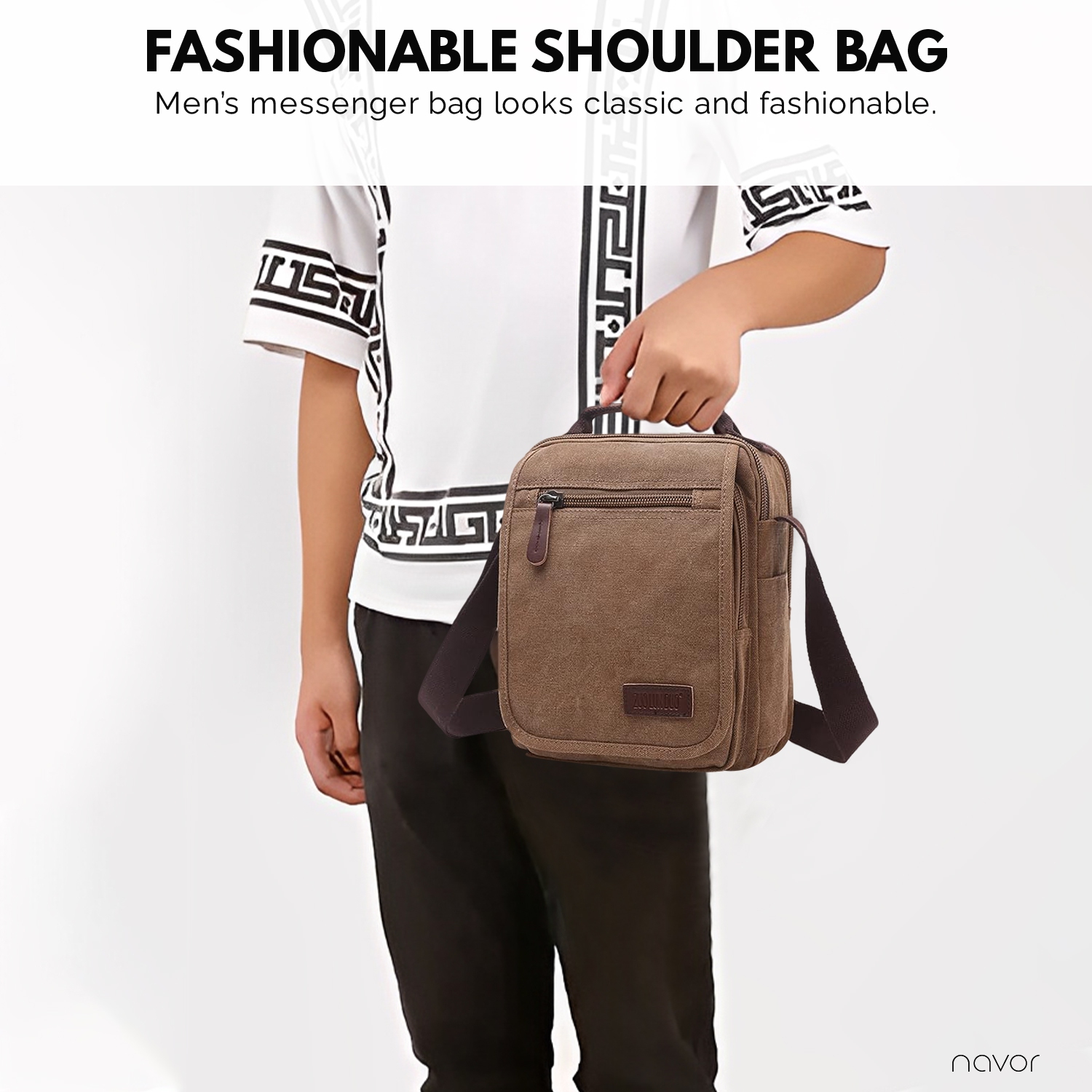 Small Canvas Messenger Bag, Crossbody Shoulder Bags Vertical Satchel Purse for Travel Work Business Men Women, Black