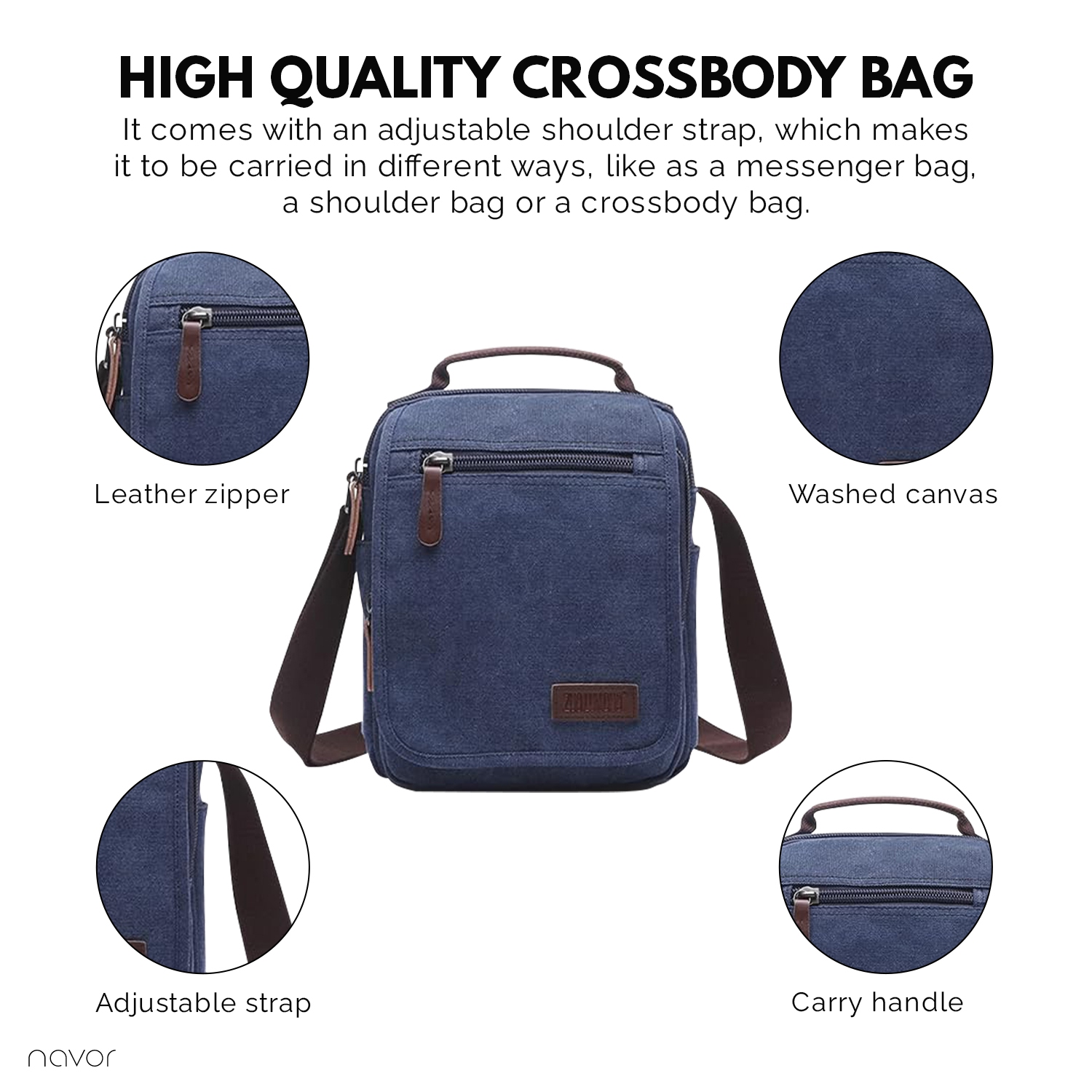 Small Canvas Messenger Bag, Crossbody Shoulder Bags Vertical Satchel Purse for Travel Work Business Men Women, Black