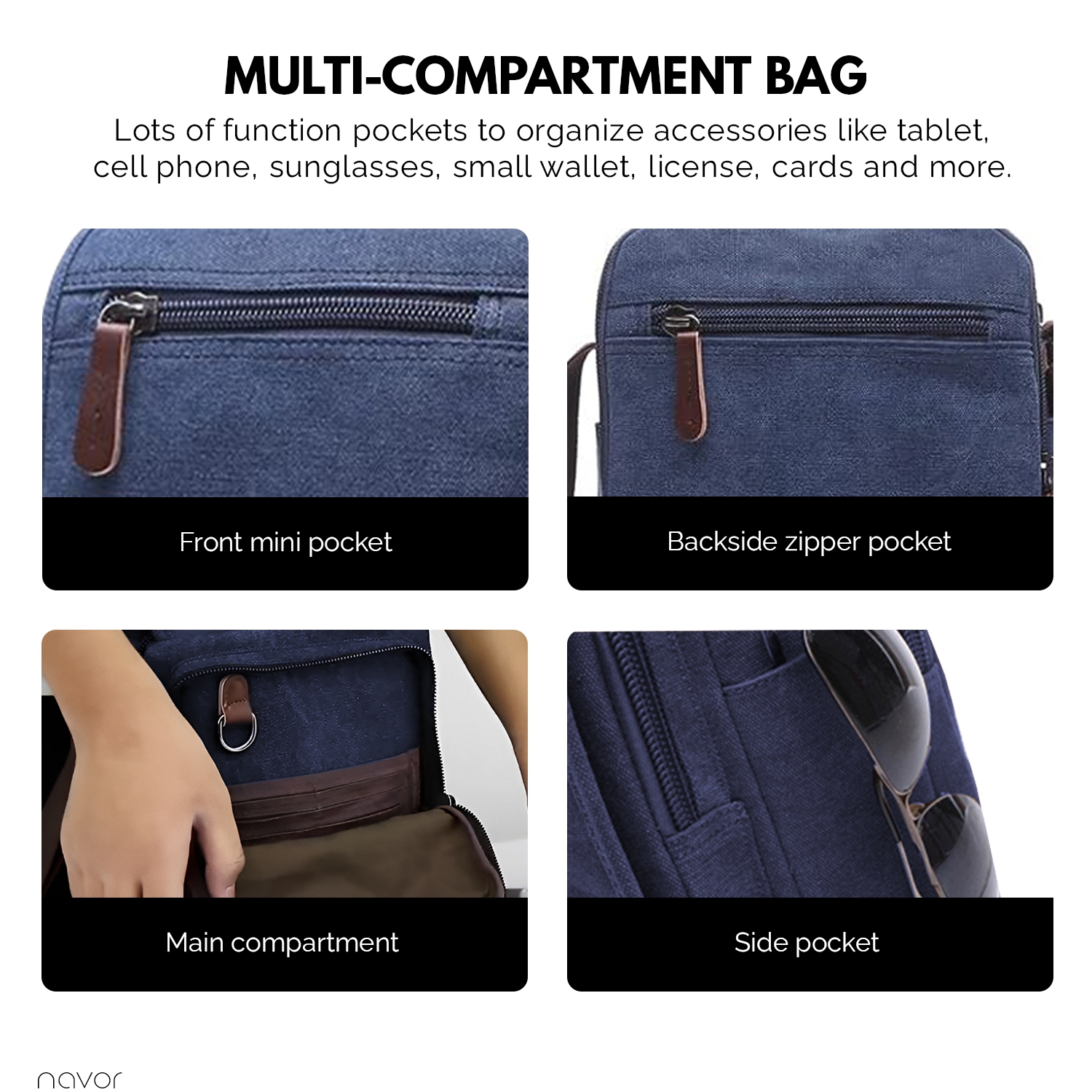 Small Canvas Messenger Bag, Crossbody Shoulder Bags Vertical Satchel Purse for Travel Work Business Men Women, Black