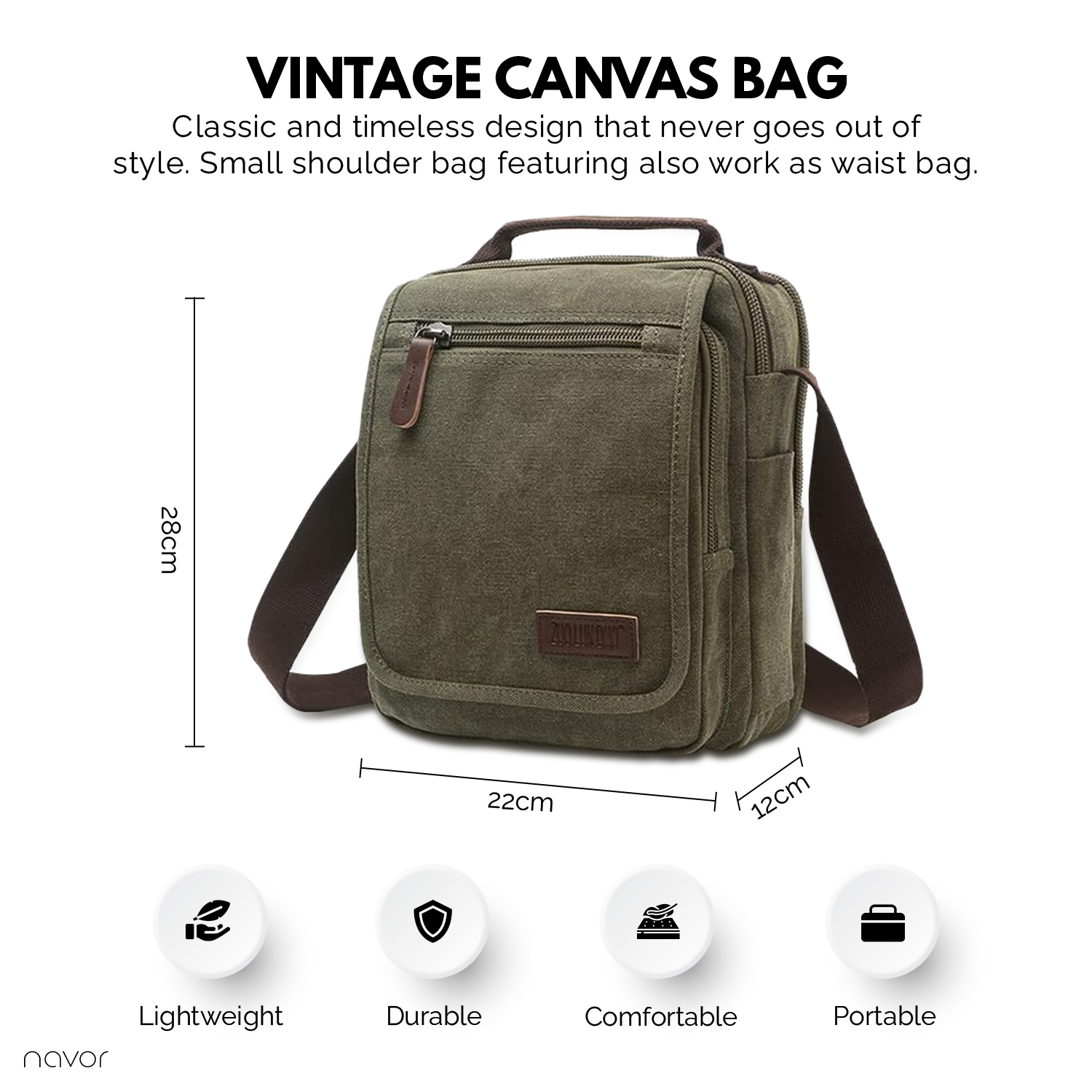 Petit sac messager en toile, sac à bandoulière vertical sacoche pour le travail de voyage hommes femmes, noir