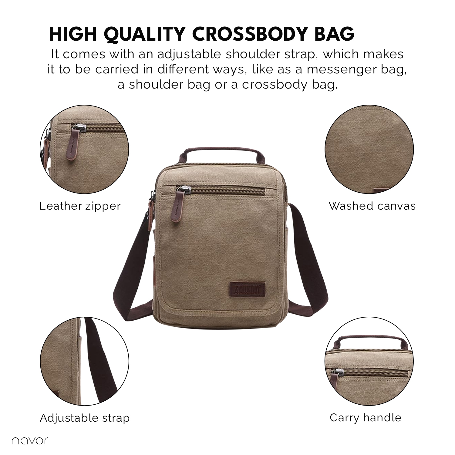 Small Canvas Messenger Bag, Crossbody Shoulder Bags Vertical Satchel Purse for Travel Work Business Men Women, Black