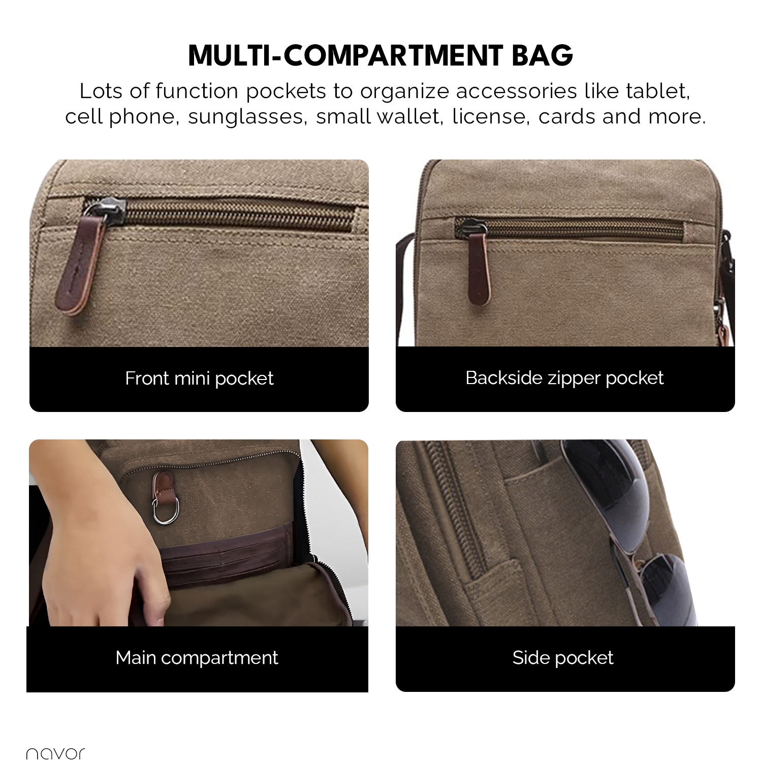 Small Canvas Messenger Bag, Crossbody Shoulder Bags Vertical Satchel Purse for Travel Work Business Men Women, Black