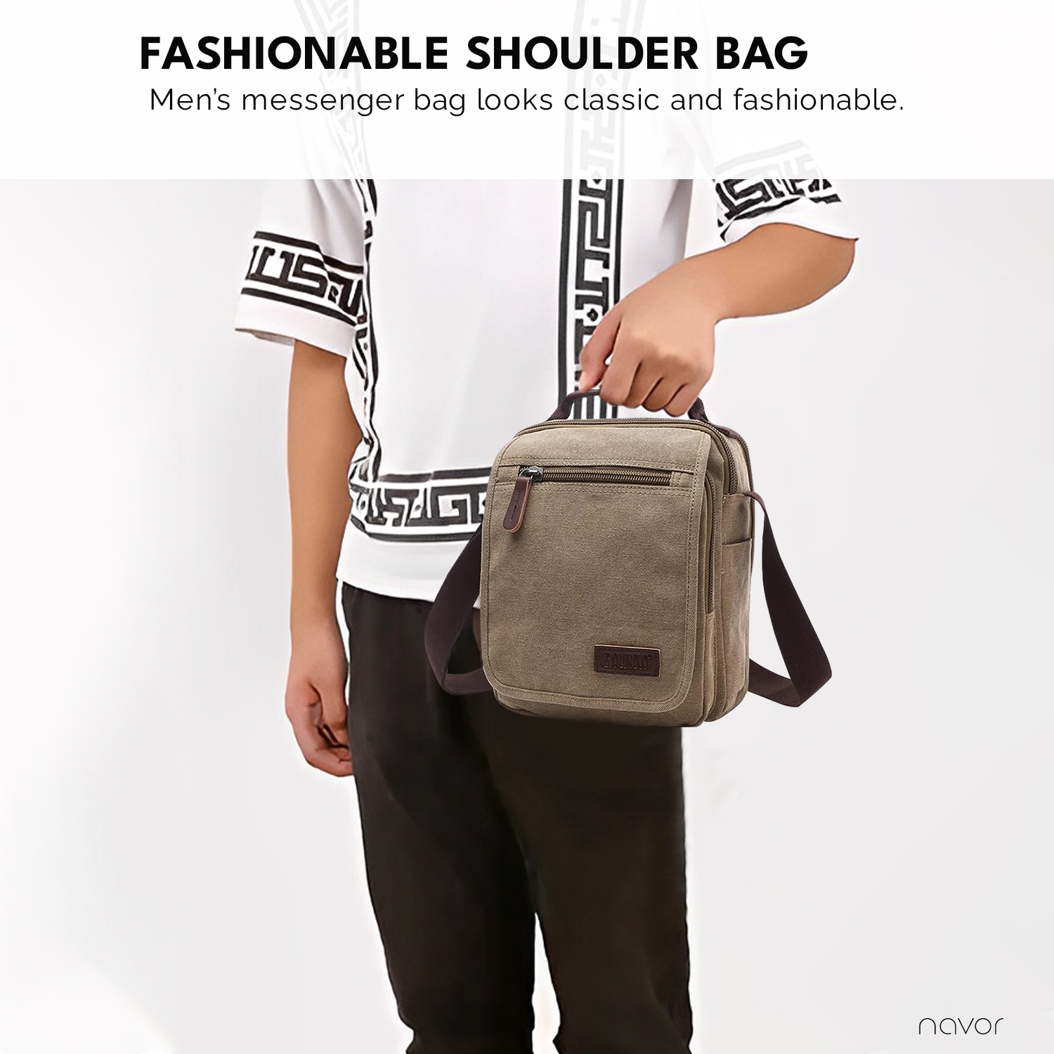 Small Canvas Messenger Bag, Crossbody Shoulder Bags Vertical Satchel Purse for Travel Work Business Men Women, Black