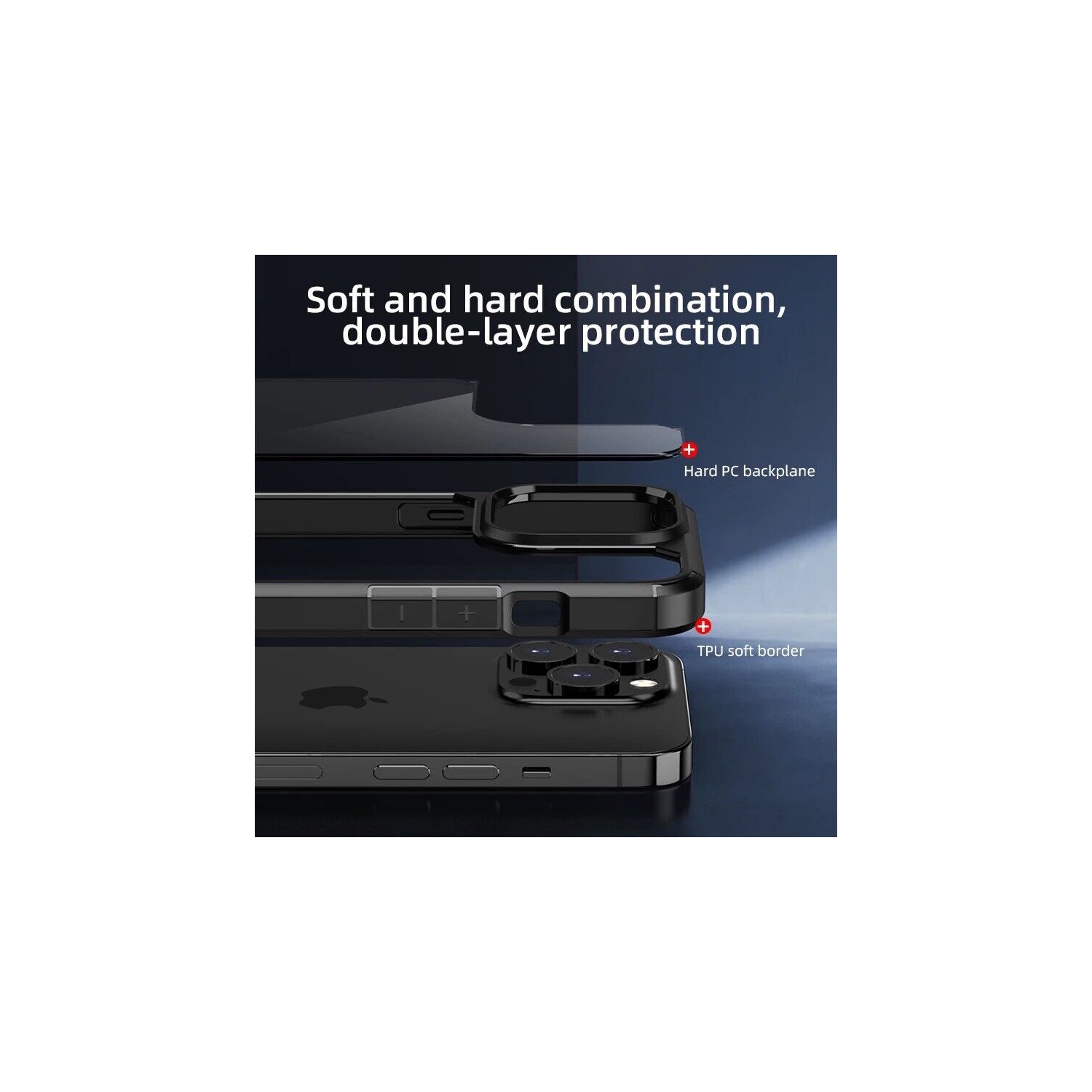 Étui hybride en PC dur caoutchouté mat avec dos transparent pour iPhone 14 Pro Max, bleu sarcelle