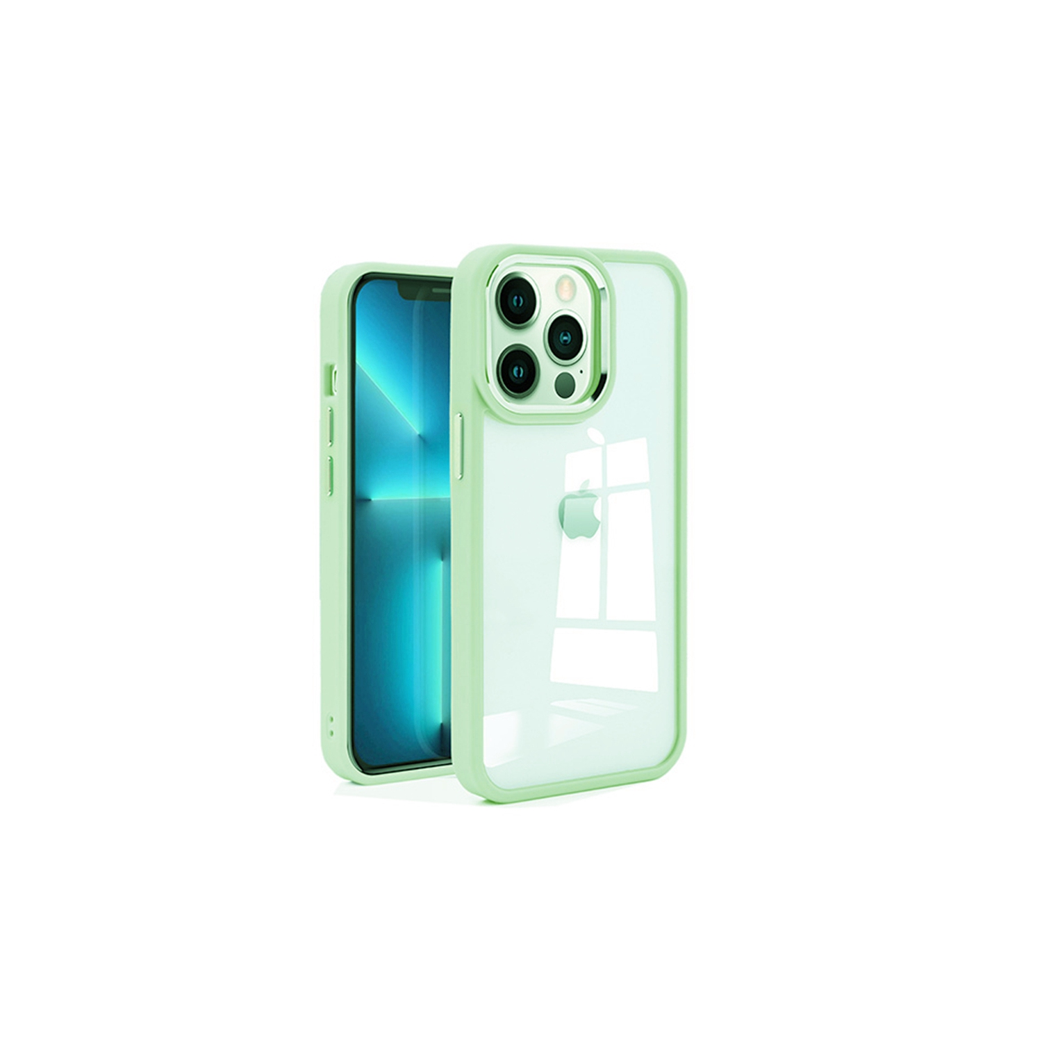 Étui hybride en PC dur caoutchouté mat avec dos transparent pour iPhone 14 Pro, Bleu sarcelle