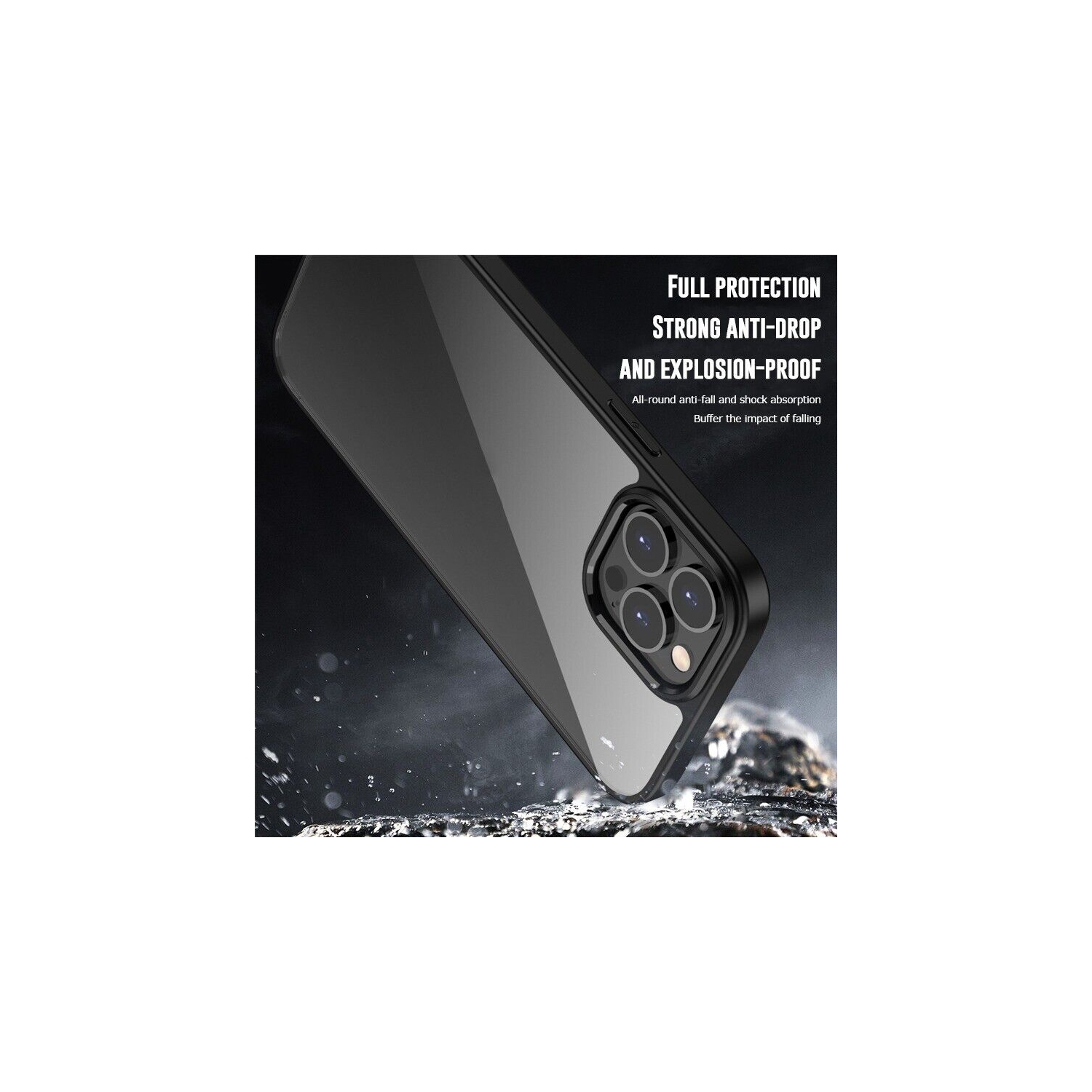 Étui hybride en PC dur caoutchouté mat avec dos transparent pour iPhone 14 Pro, Bleu sarcelle