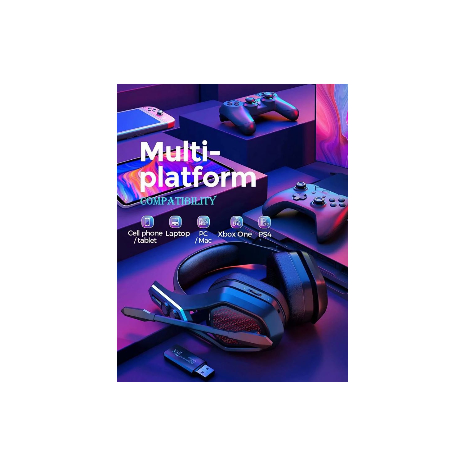 Boîte ouverte - Casque de jeu sans fil Mpow Iron Pro , casque d’écoute avec fil 3,5 mm pour Xbox et casque d’écoute sans fil USB