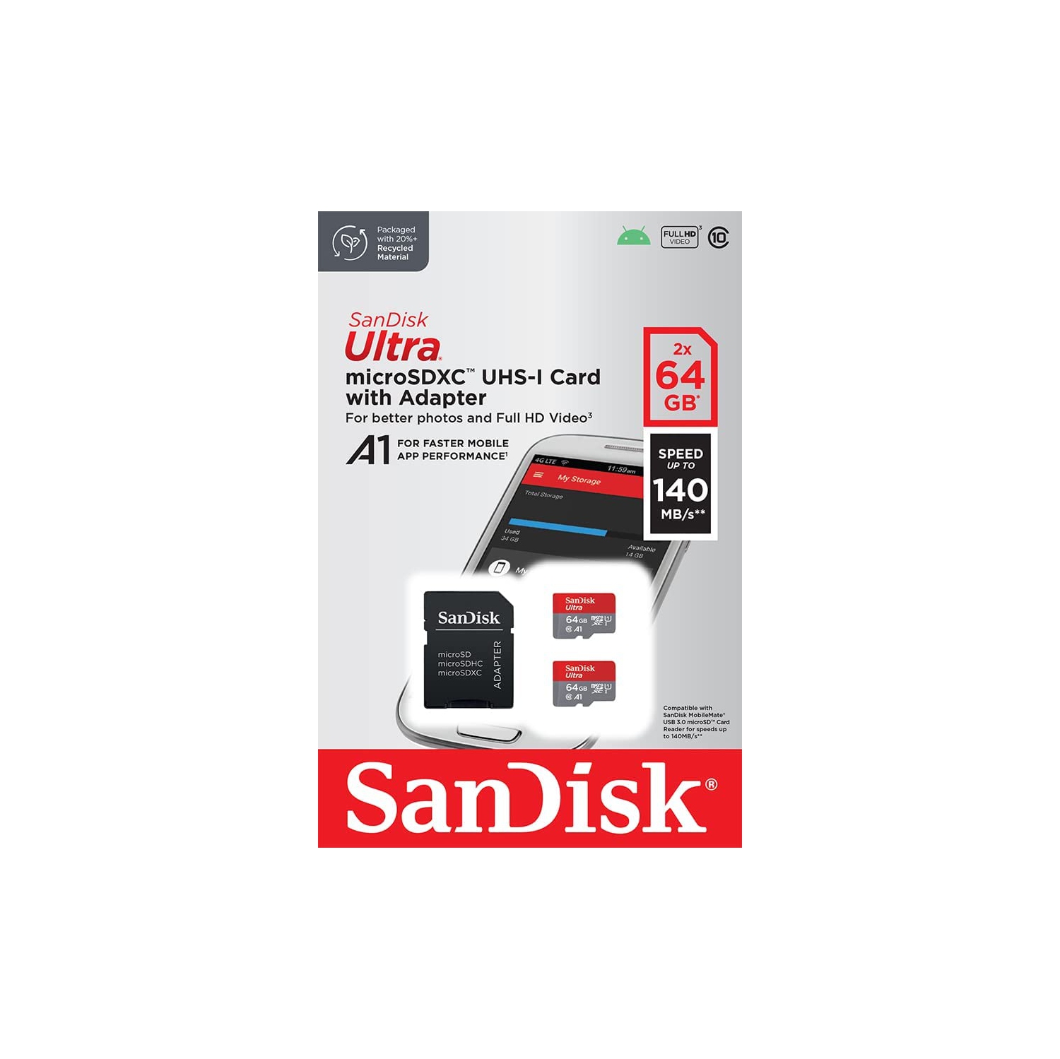 2-pack SanDisk 64GB Ultra Micro SDXC Memory Card - + Adapter