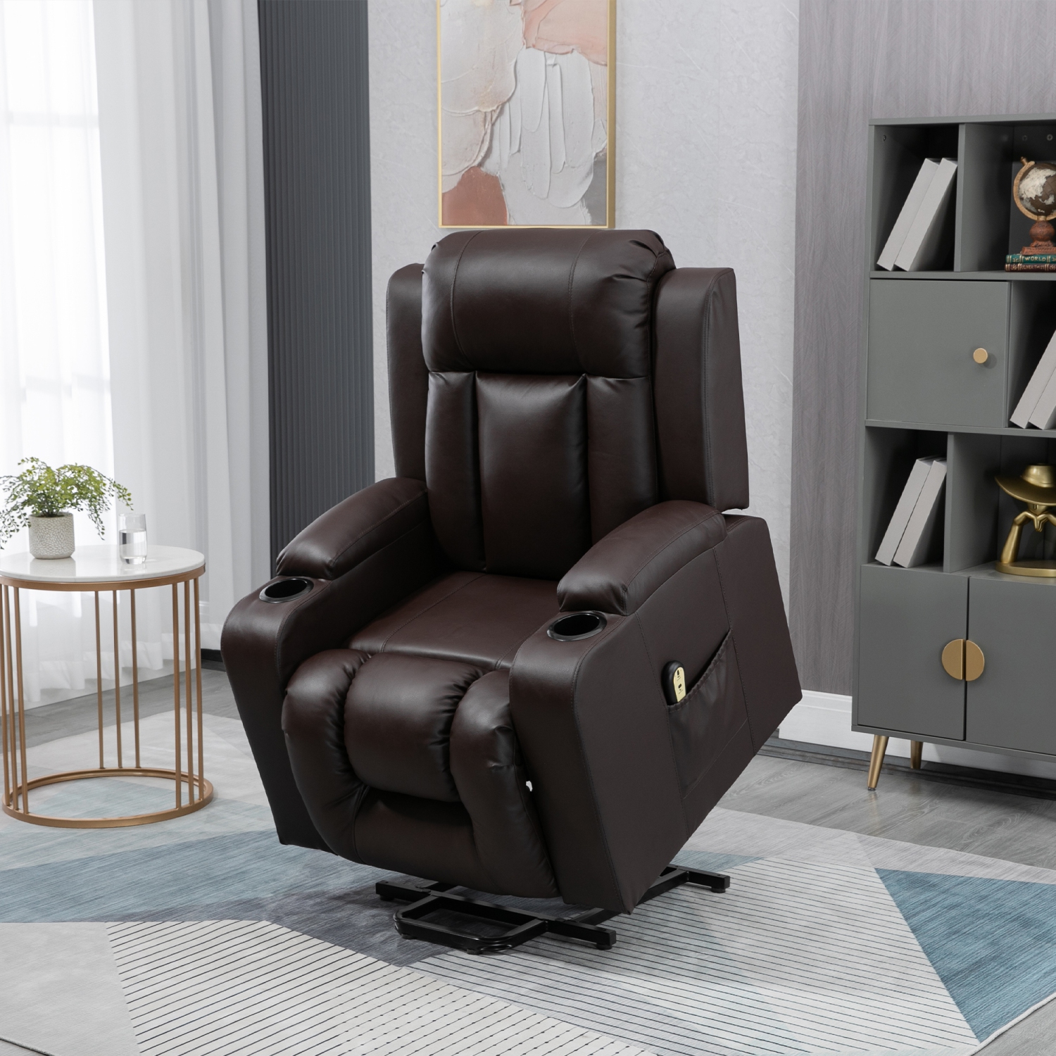 Fauteuil inclinable électrique pour personnes âgées de HOMCOM, fauteuil inclinable en cuir PU avec repose-pieds, télécommande, pochettes latérales et