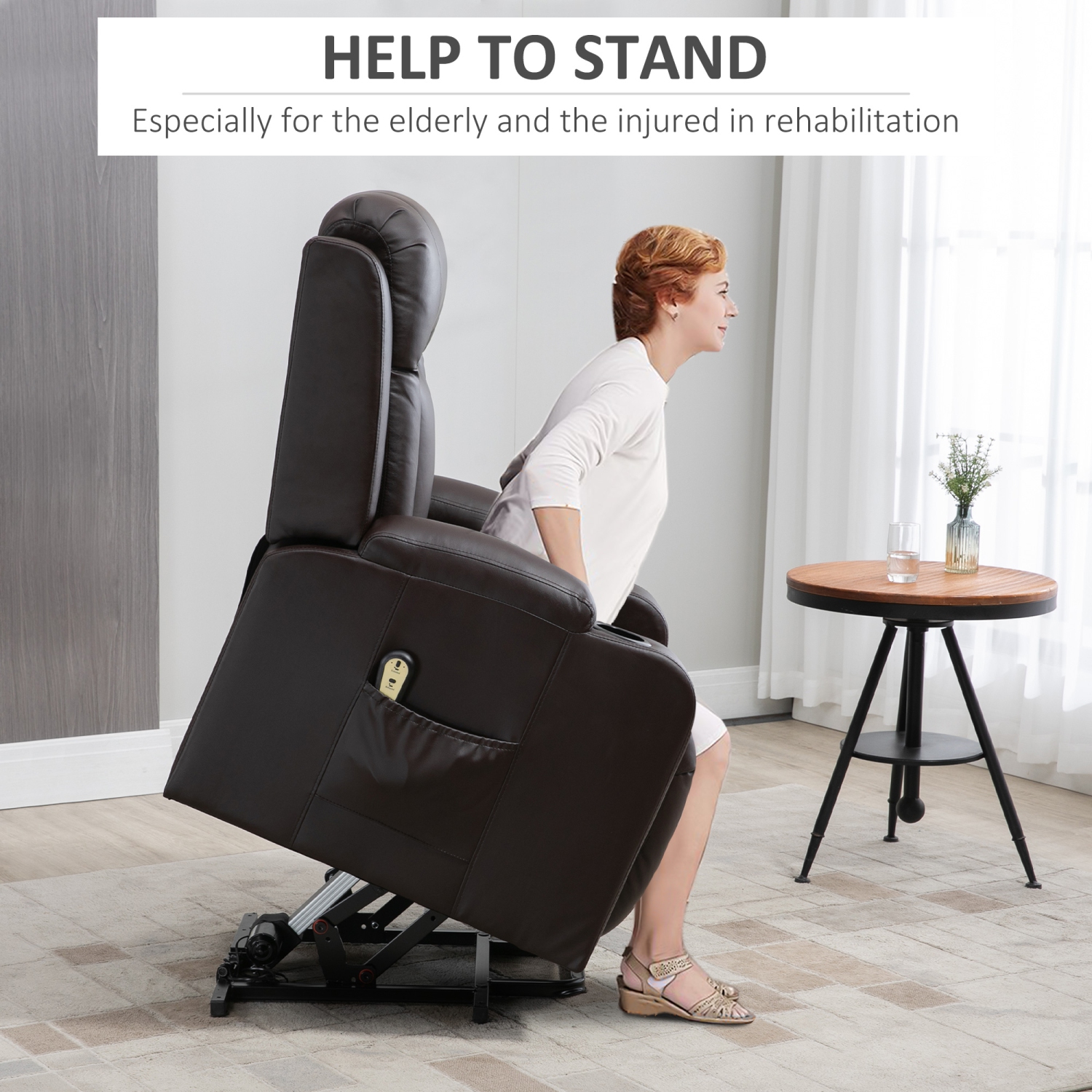 Fauteuil inclinable électrique pour personnes âgées de HOMCOM, fauteuil inclinable en cuir PU avec repose-pieds, télécommande, pochettes latérales et