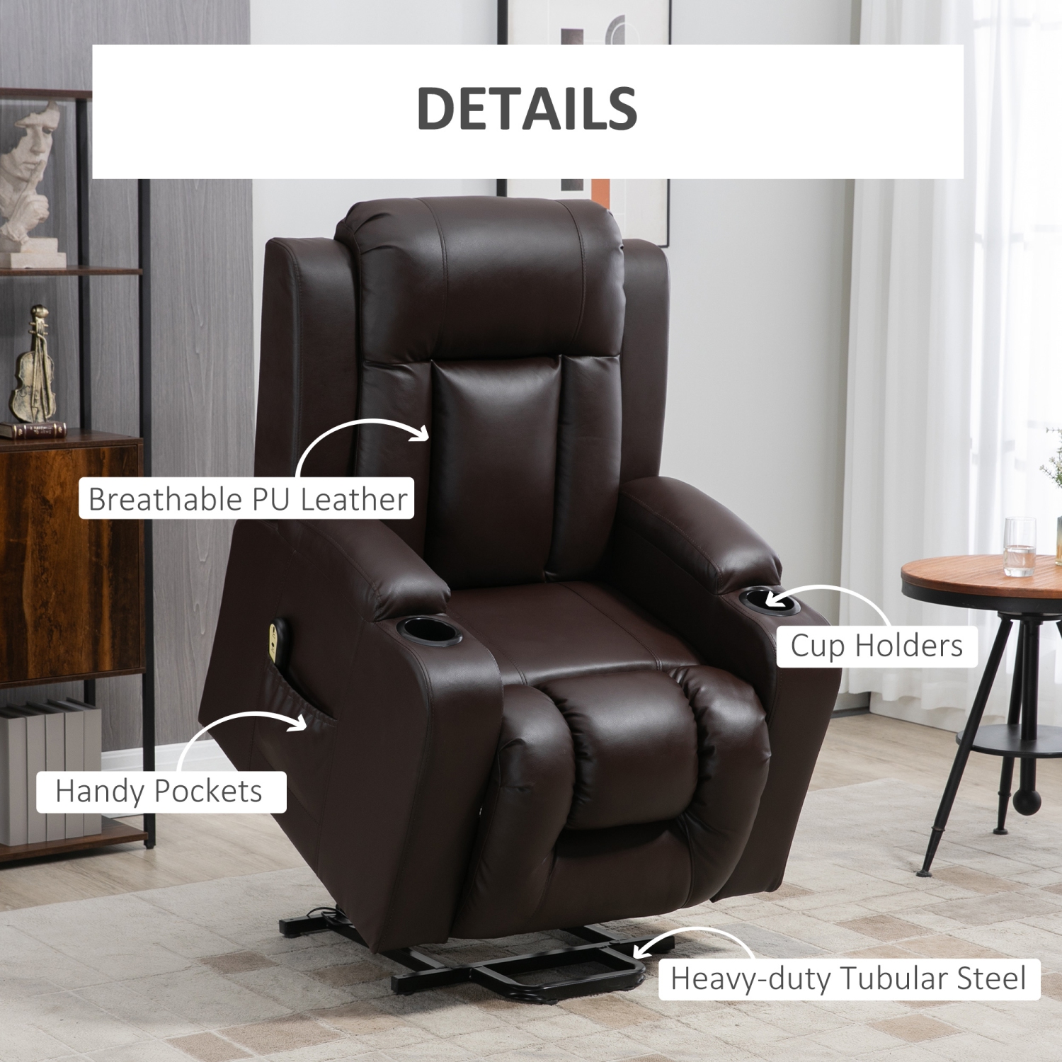 Fauteuil inclinable électrique pour personnes âgées de HOMCOM, fauteuil inclinable en cuir PU avec repose-pieds, télécommande, pochettes latérales et