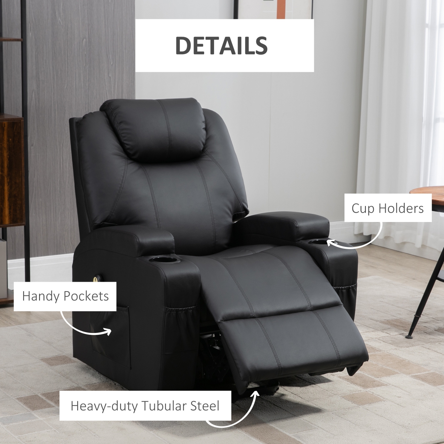 Fauteuil inclinable électrique pour personnes âgées de HOMCOM, fauteuil en cuir PU avec repose-pieds, télécommande, pochettes latérales et