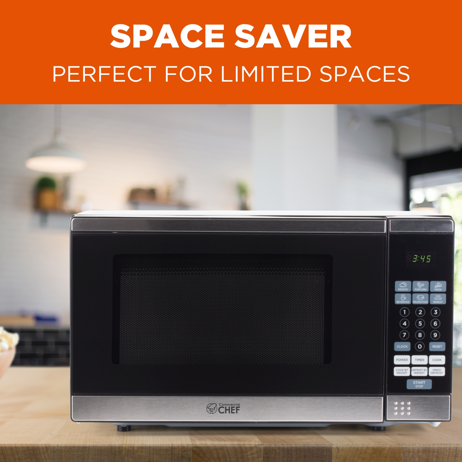 Commercial Chef Countertop Microwave Oven, 0.7 Cubic Feet, Stainless Steel