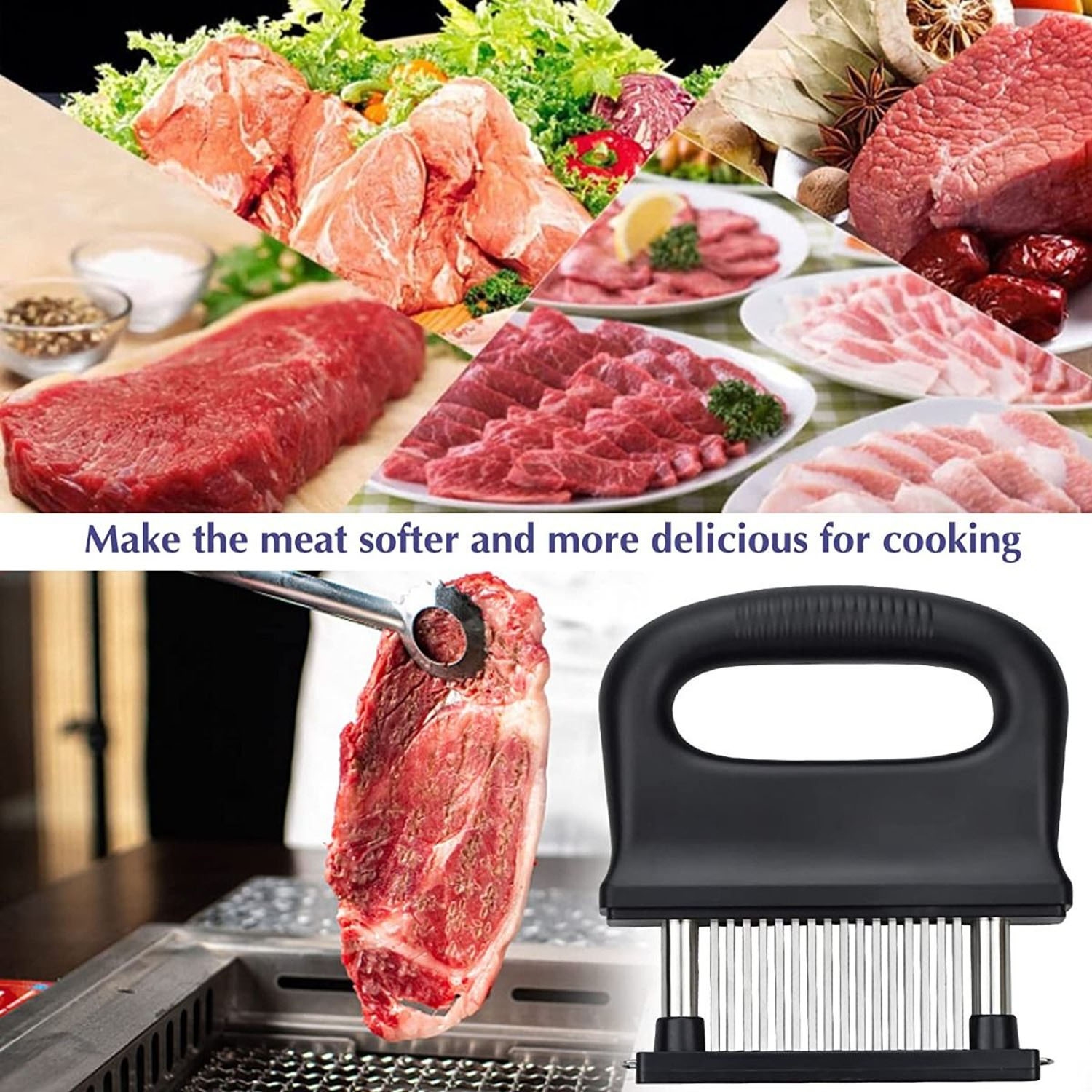 Meat Tenderiser Needle Blade Tenderizer Stainless Steel Manual 48-Blade Cooking Tool for Tenderising Beef Steak Chicken Pork Veal