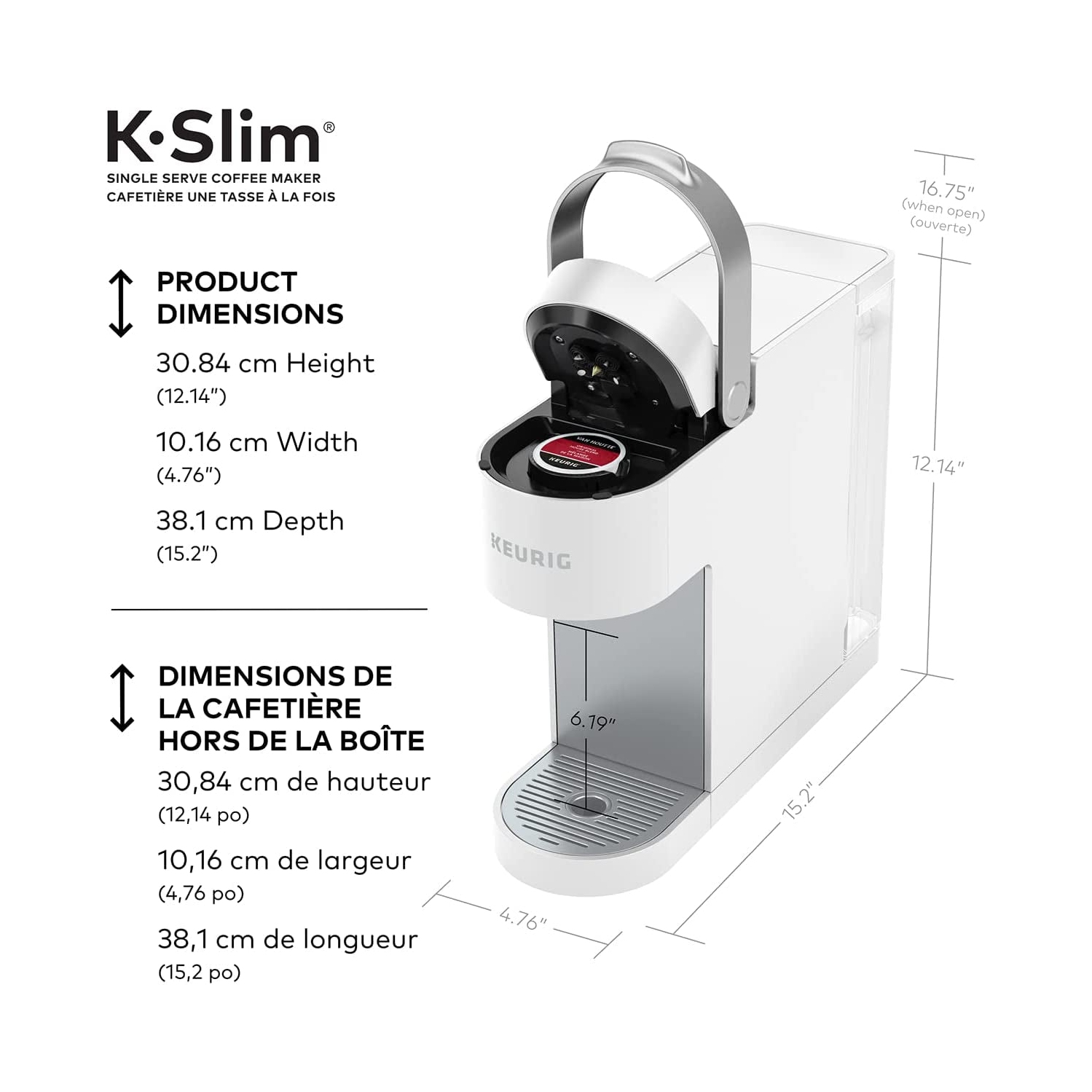 Keurig K-Slim Single Serve K-Cup Pod Coffee Maker, avec des contrôles à bouton-poussoir simples et une technologie multiposte, blanc