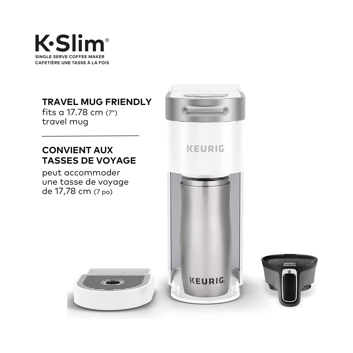 Keurig K-Slim Single Serve K-Cup Pod Coffee Maker, avec des contrôles à bouton-poussoir simples et une technologie multiposte, blanc