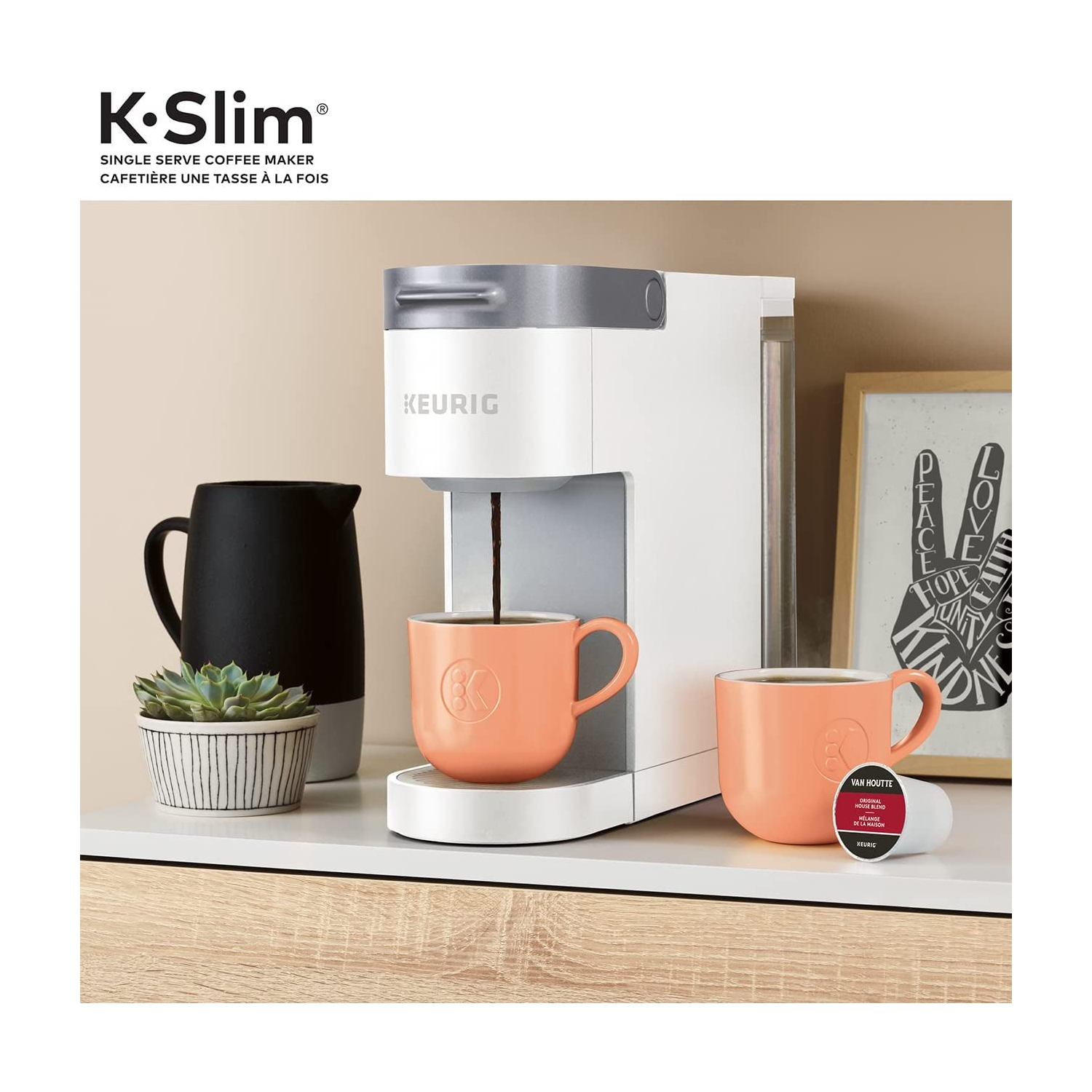 Keurig K-Slim Single Serve K-Cup Pod Coffee Maker, avec des contrôles à bouton-poussoir simples et une technologie multiposte, blanc