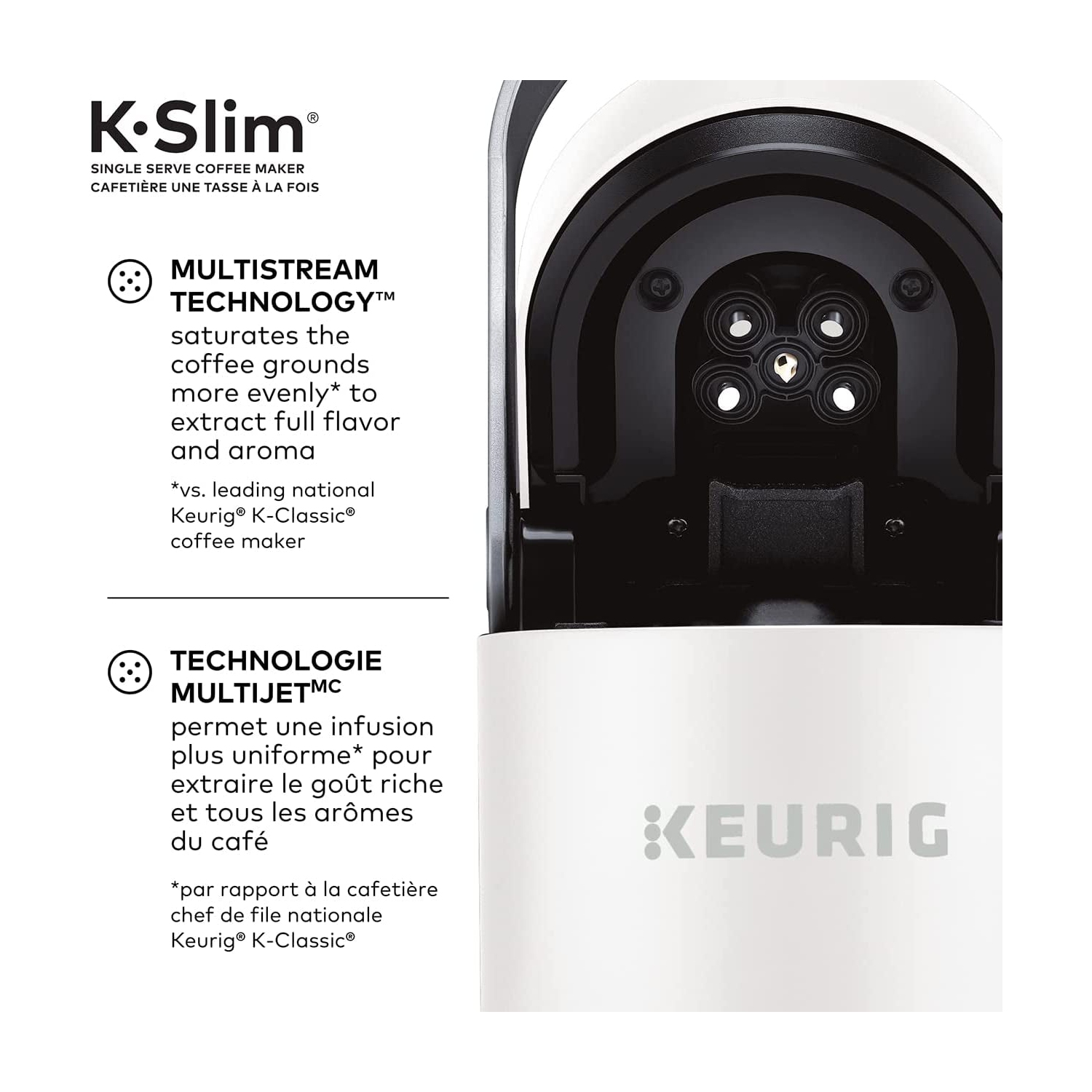 Keurig K-Slim Single Serve K-Cup Pod Coffee Maker, avec des contrôles à bouton-poussoir simples et une technologie multiposte, blanc