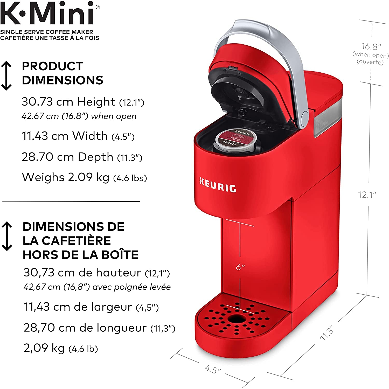 Keurig K-Mini Single Serve K-Cup Pod Coffee Maker, avec un design ultra-coule, Poppy Red