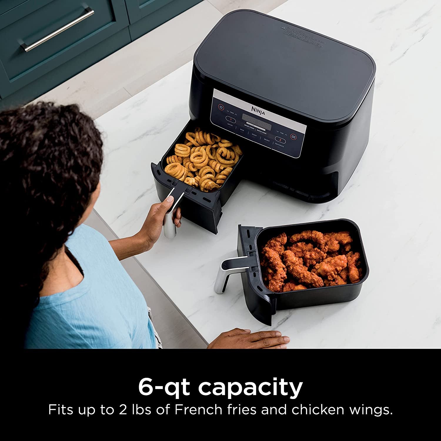 Ninja Foodi DZ090C 5-en-1, 6-QT. Fryer à air à 2 basket avec technologie DualZone, noir