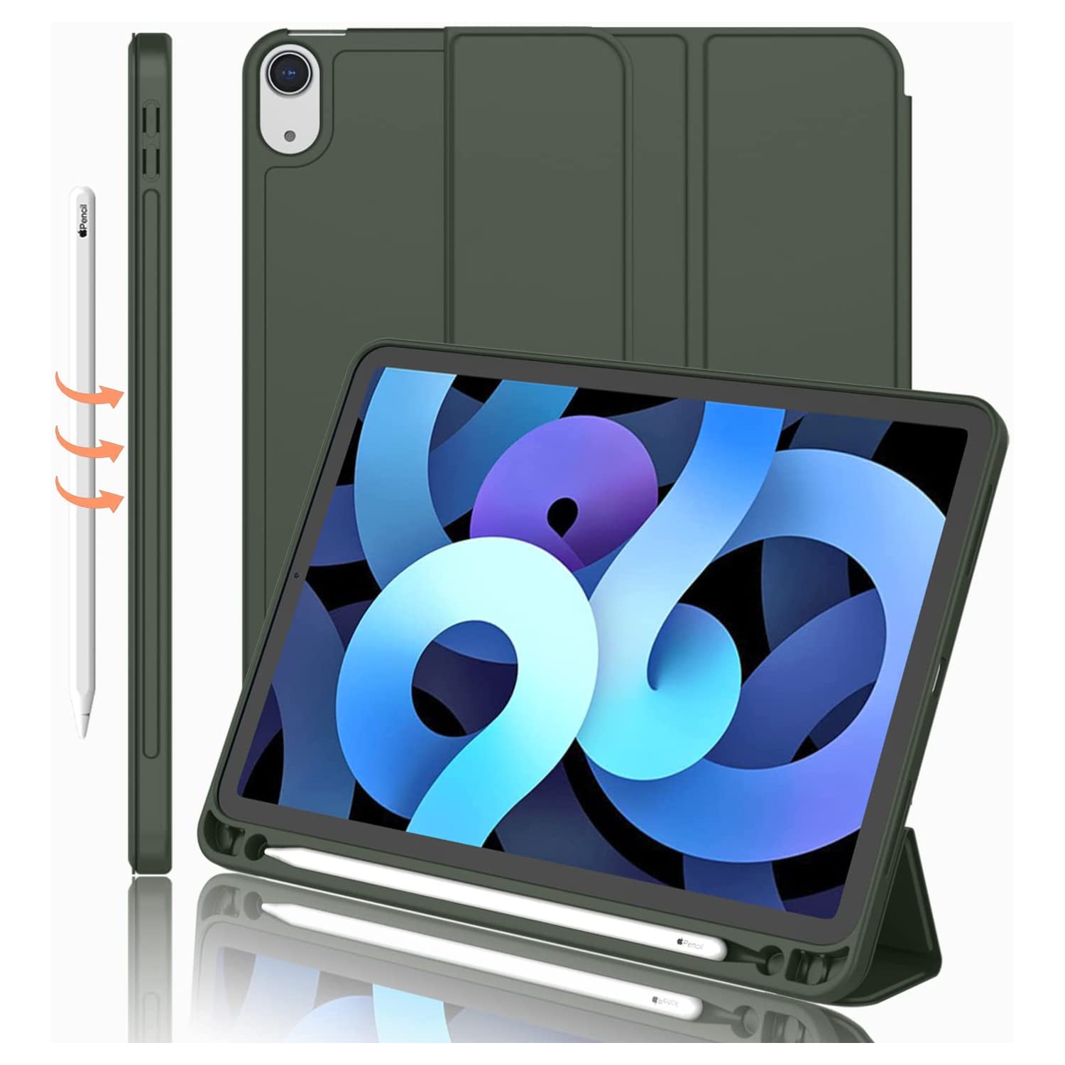 [CS] Étui-support magnétique mince avec mise en veille/éveil automatique et porte-stylet pour iPad 10ᵉ gén Air. / IPad 11ᵉ gén, vert minuit