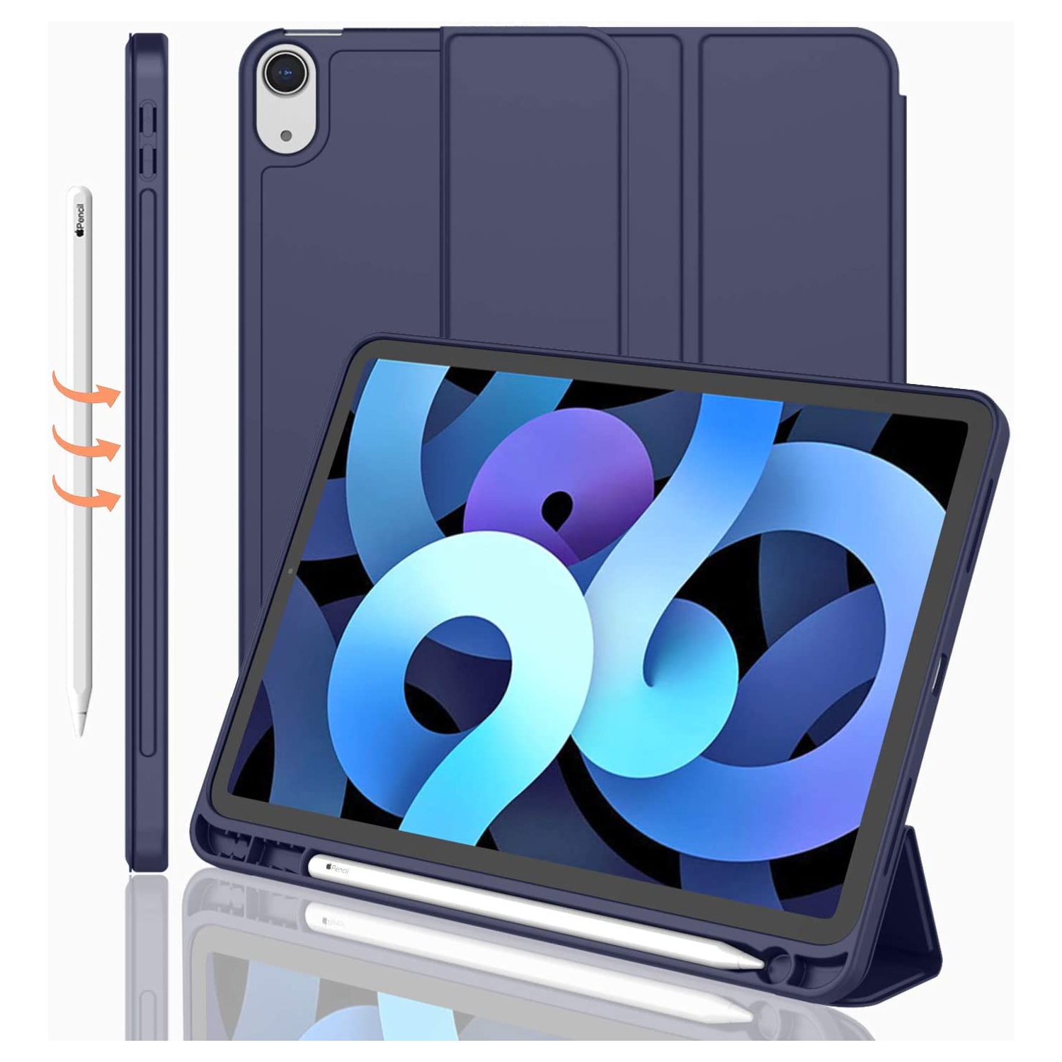 [CS] Slim Magnetic Smart Cover Stand Case with Auto Sleep/Wake & Pencil Holder for iPad 10th Gen. / iPad 11th Gen., Navy