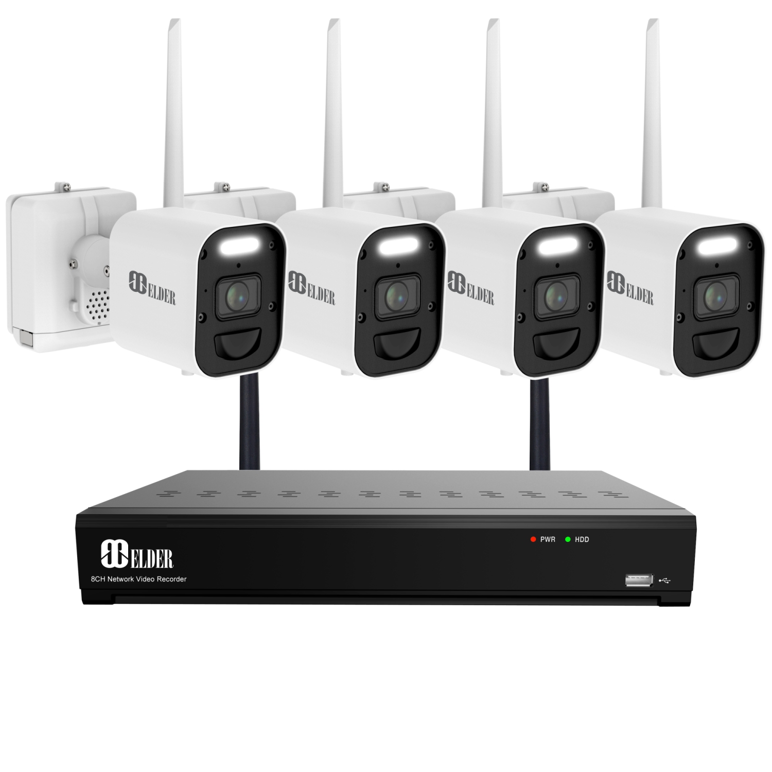 Elder 4K Wireless Security Camera System 1TB Wire-Free, 8Ch NVR 4-Camera Battery WiFi Surveillance Outdoor, Color Night Vision, Spotlight Deterrence & Two-Way Talk