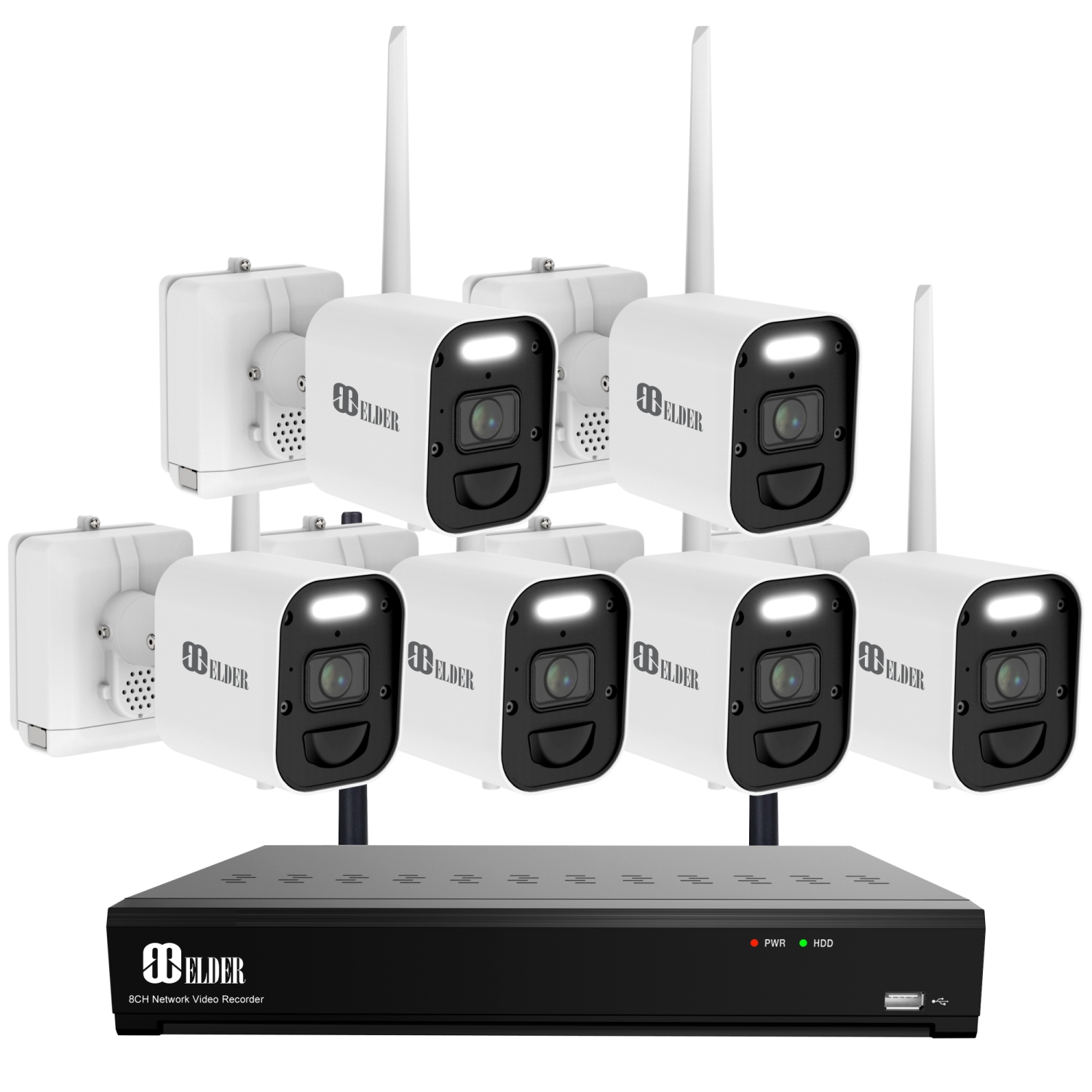 Elder 4K Wireless Security Camera System 1TB Wire-Free, 8Ch NVR 6-Camera Battery WiFi Surveillance Outdoor, Color Night Vision, Spotlight Deterrence & Two-Way Talk