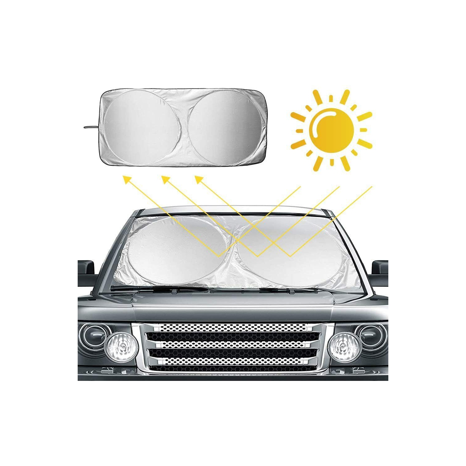 2-Pack Large Size Foldable Car Sun Shade Windscreen Sunshade, Silver 63x35 inch