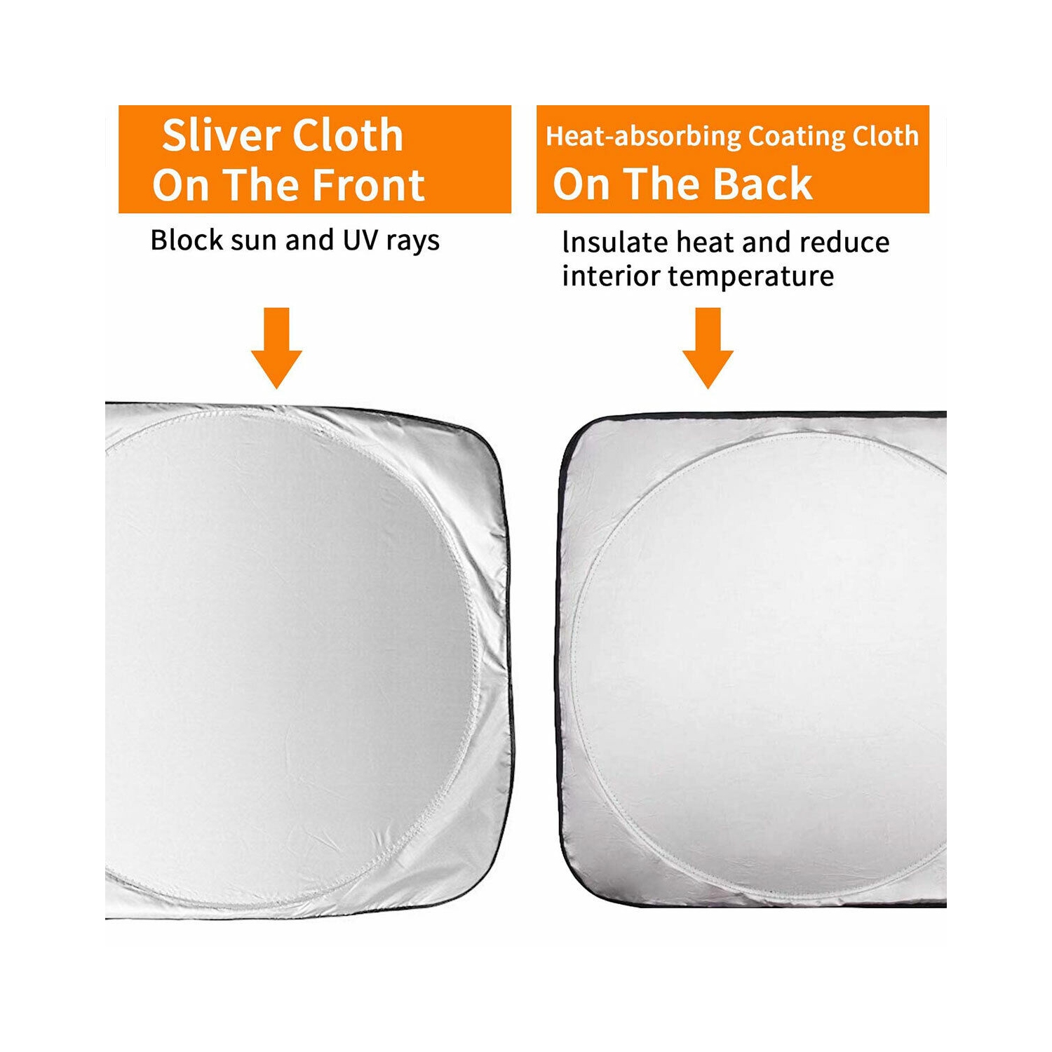 2-Pack Large Size Foldable Car Sun Shade Windscreen Sunshade, Silver 63x35 inch