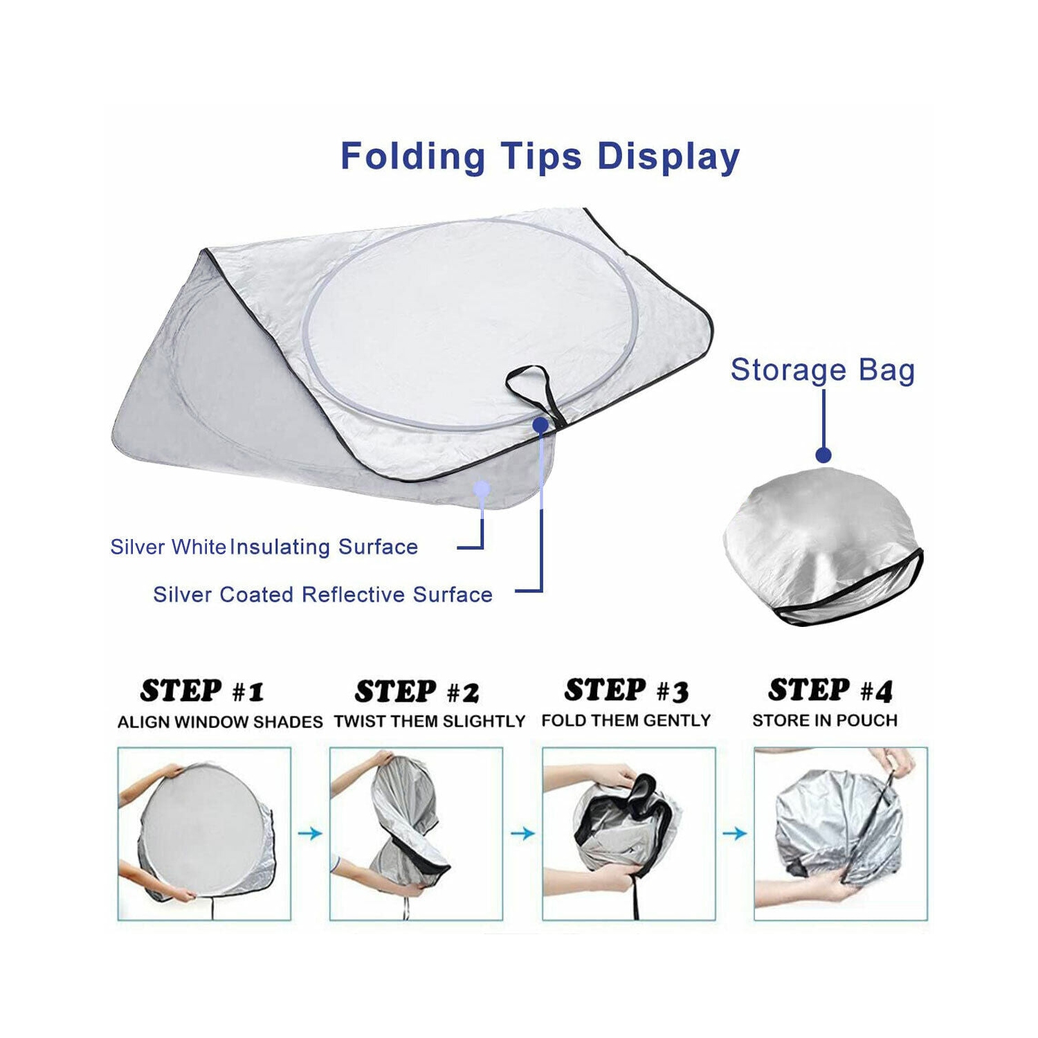 2-Pack Large Size Foldable Car Sun Shade Windscreen Sunshade, Silver 63x35 inch