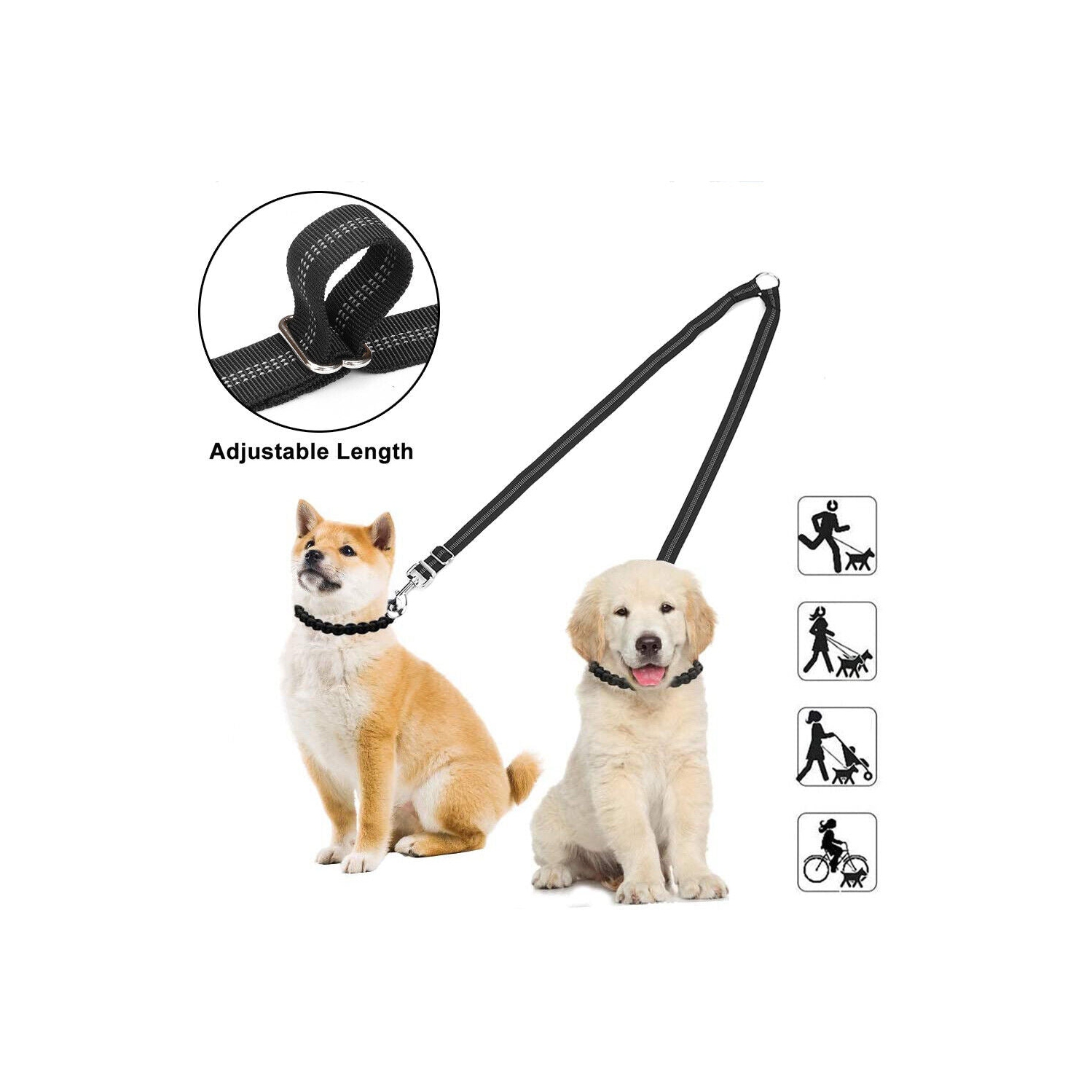 Répartiteur réfléchissant double à double mine et ajustable pour deux chiens