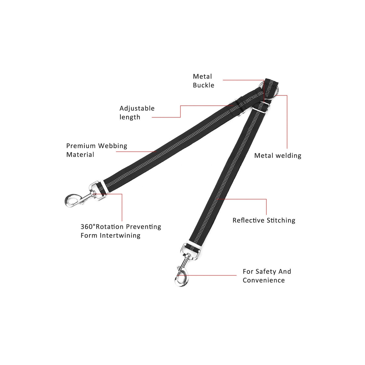 Répartiteur réfléchissant double à double mine et ajustable pour deux chiens