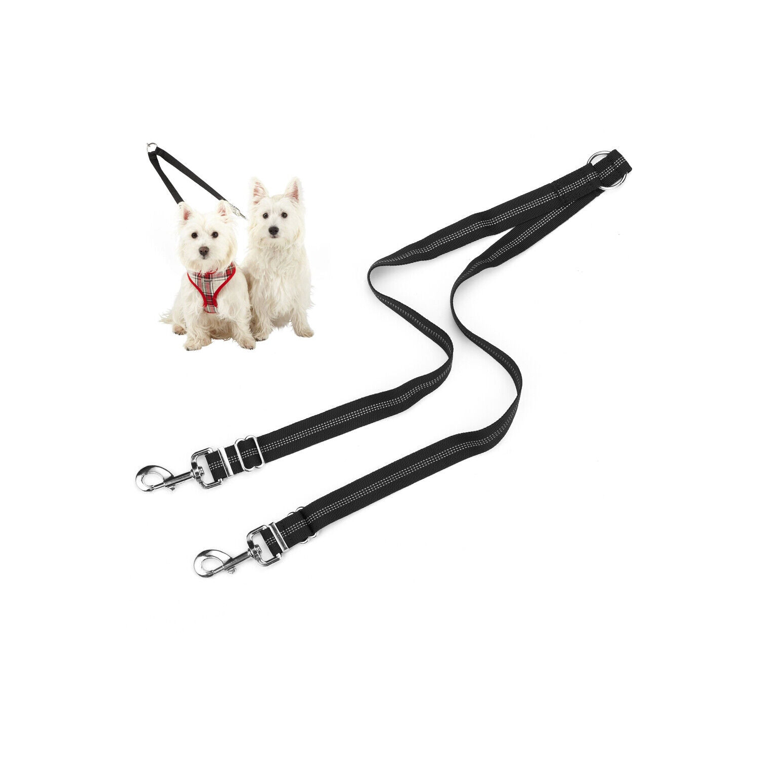 Répartiteur réfléchissant double à double mine et ajustable pour deux chiens