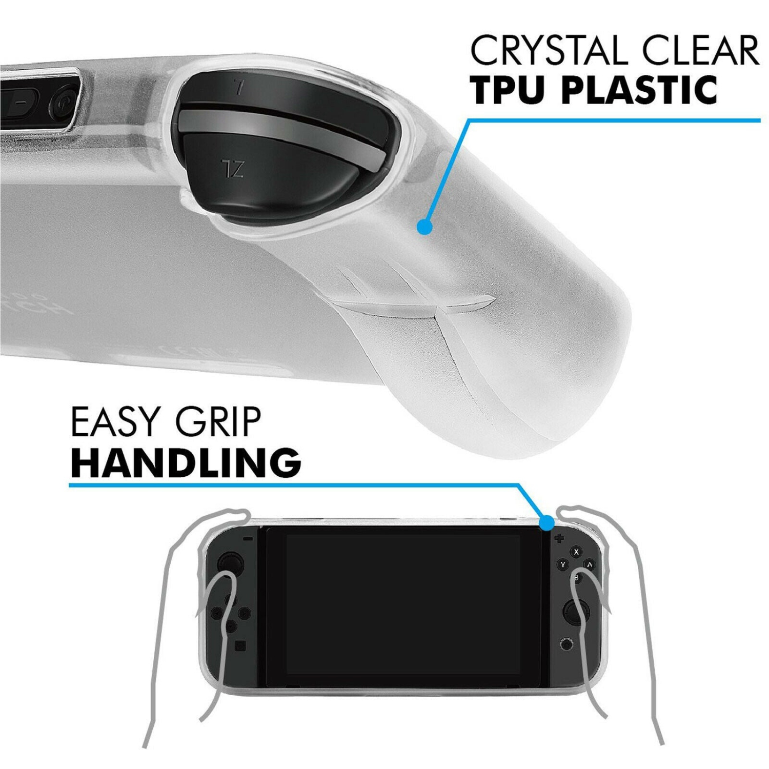 Protecteur d’écran en verre trempé de qualité supérieure 3-en-1 pour Nintendo Switch + étui et capuchons en TPUR