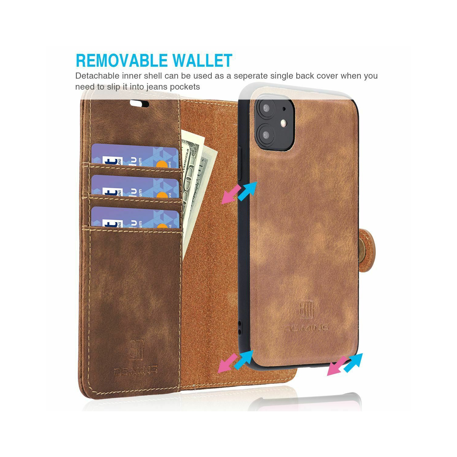 Étui portefeuille en cuir de luxe et 2 films anti-lumière bleue pour iPhone 13 Pro Max de 6.7 po