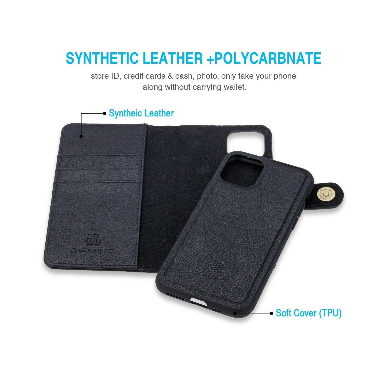 Étui portefeuille en cuir de luxe et 2 films anti-lumière bleue pour iPhone 13 Pro Max de 6.7 po